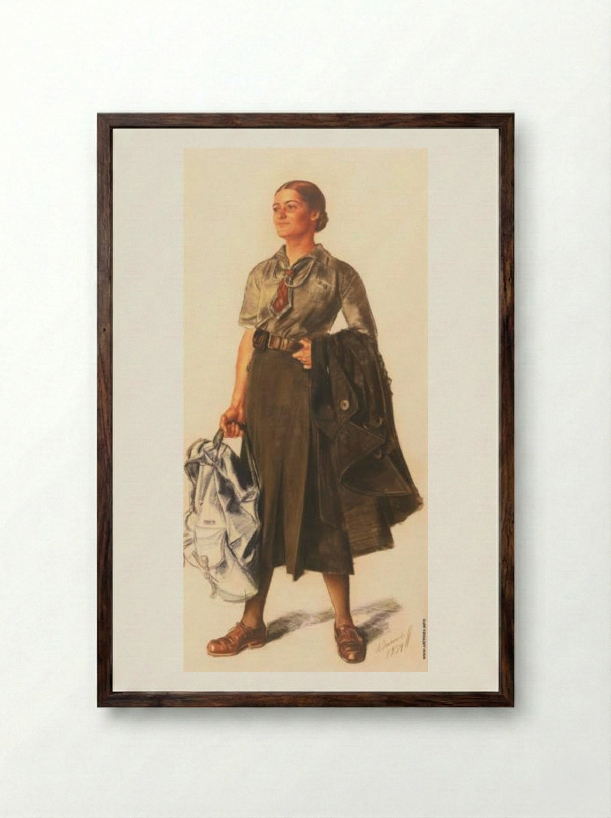 Anita Lopez in the form of scout - Alexandre Jacovleff - Framed Print Dark Wood