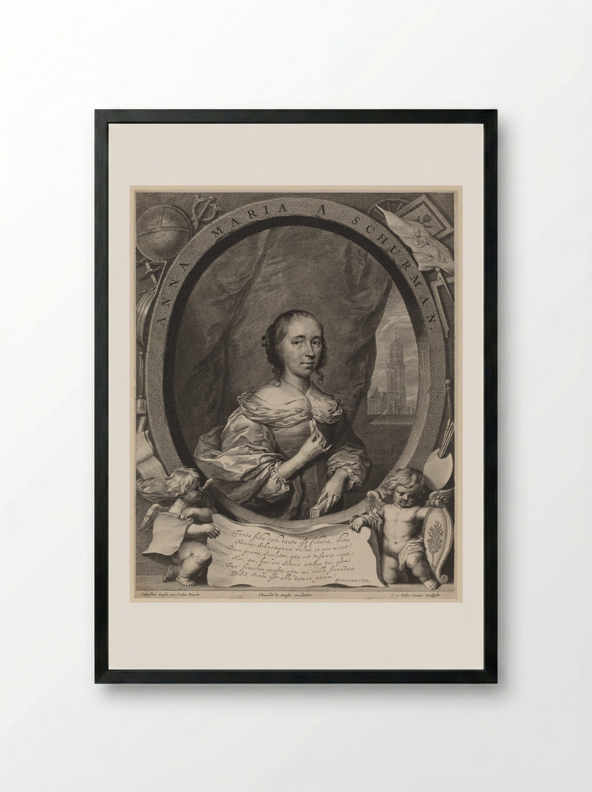 Anna Maria van Schurman - Cornelis van Dalen the Younger - Framed Print Black