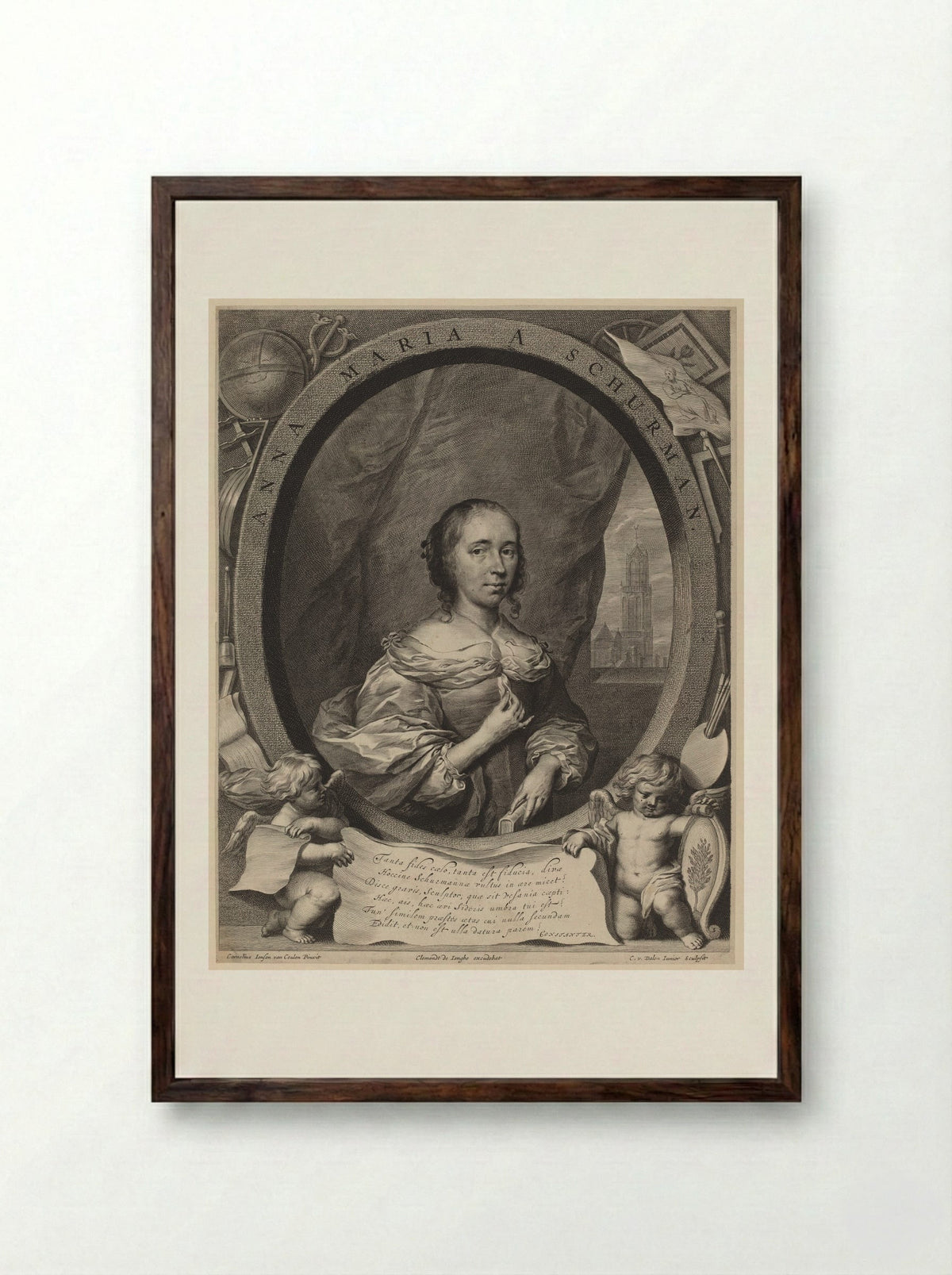 Anna Maria van Schurman - Cornelis van Dalen the Younger - Framed Print Dark Wood