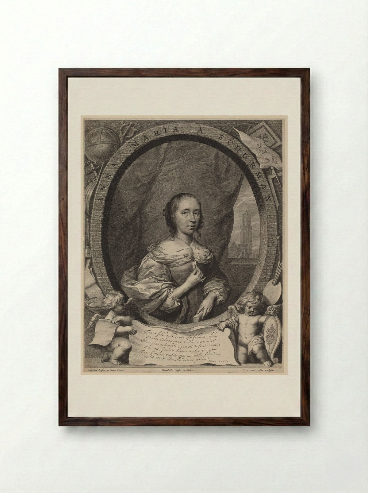 Anna Maria van Schurman - Cornelis van Dalen the Younger - Framed Print Dark Wood