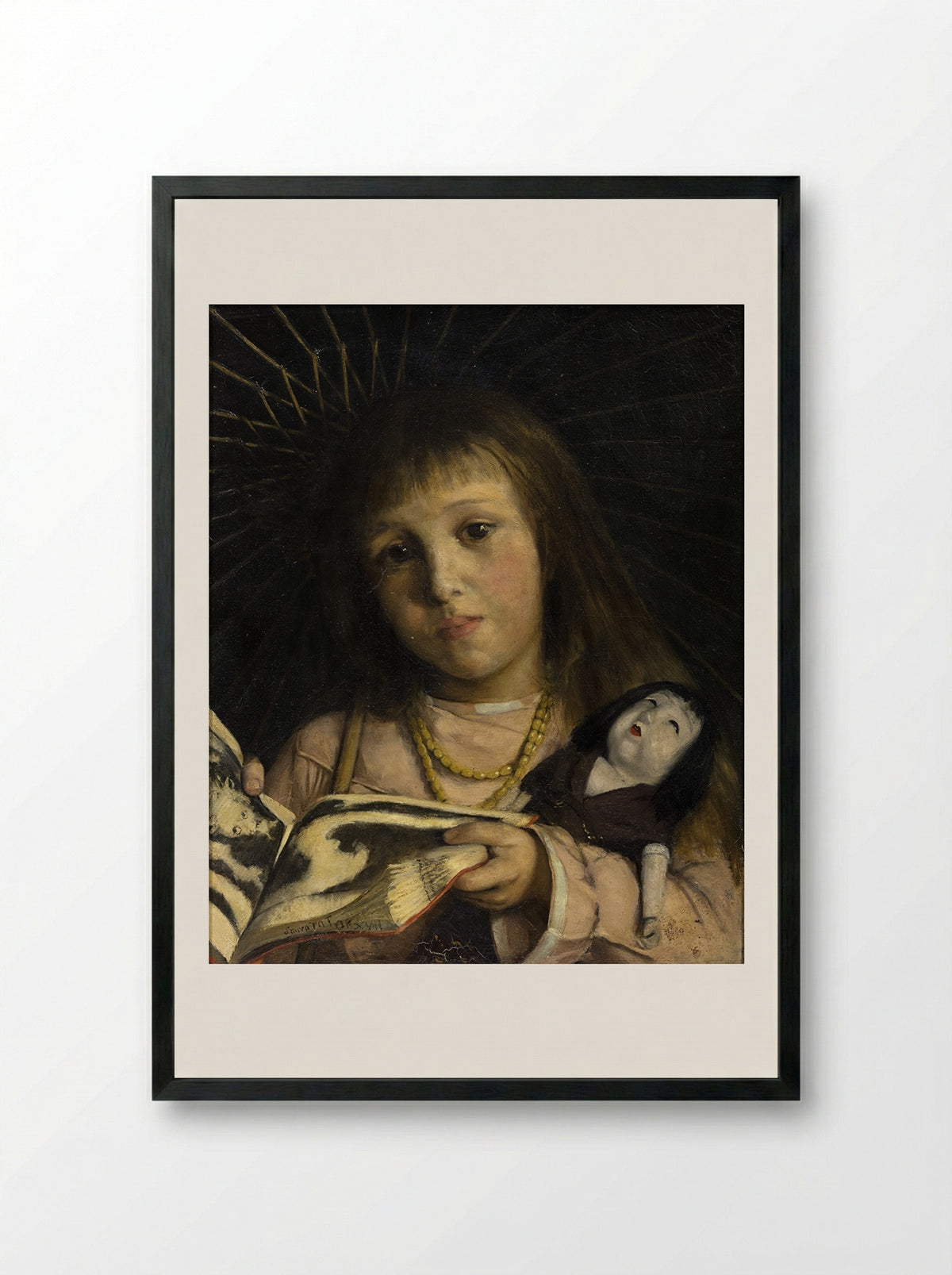 Anna bladerend door een prentenmap - Laura Theresa Alma-Tadema - Framed Print Black