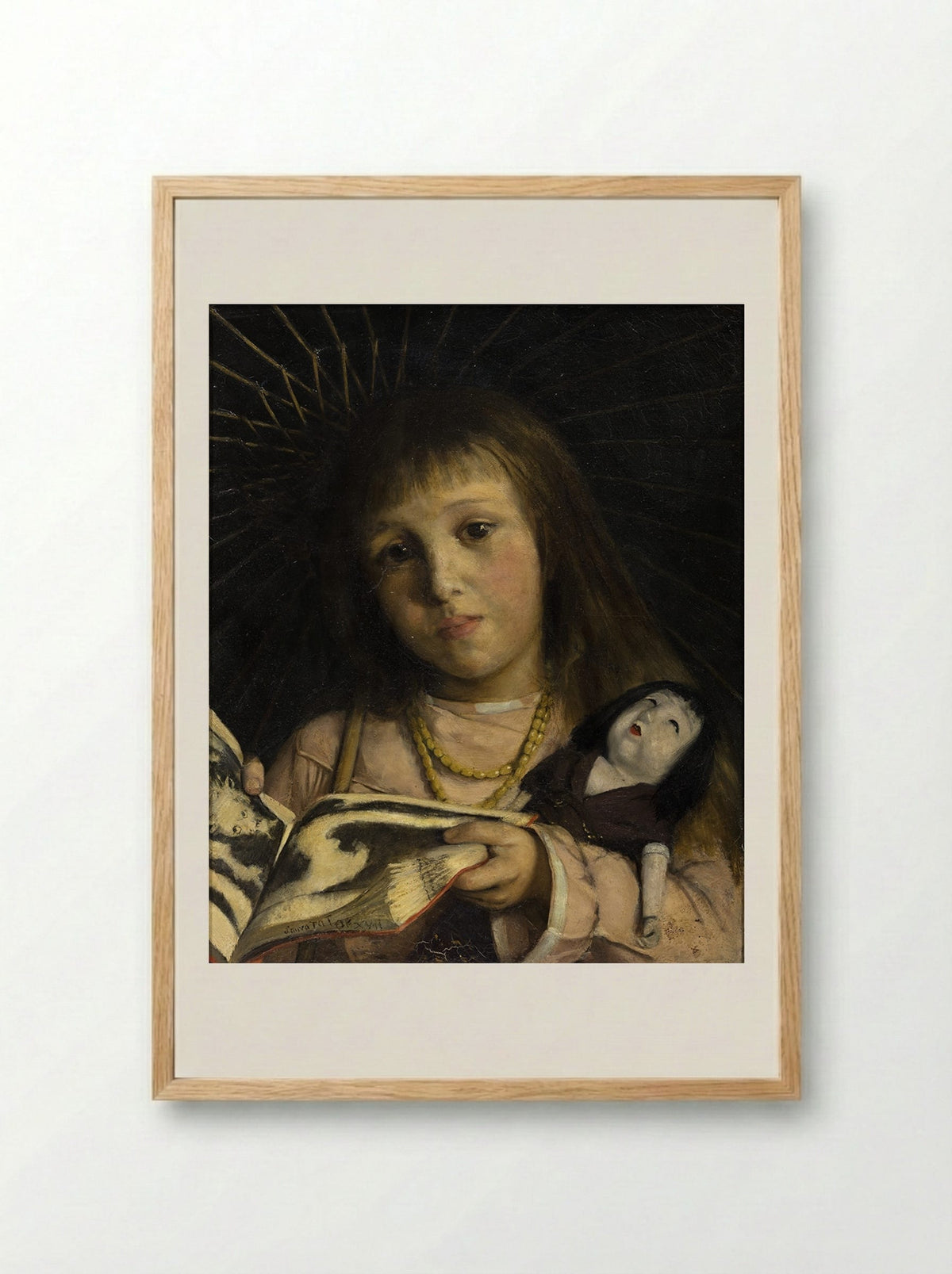 Anna bladerend door een prentenmap - Laura Theresa Alma-Tadema - Framed Print Wood