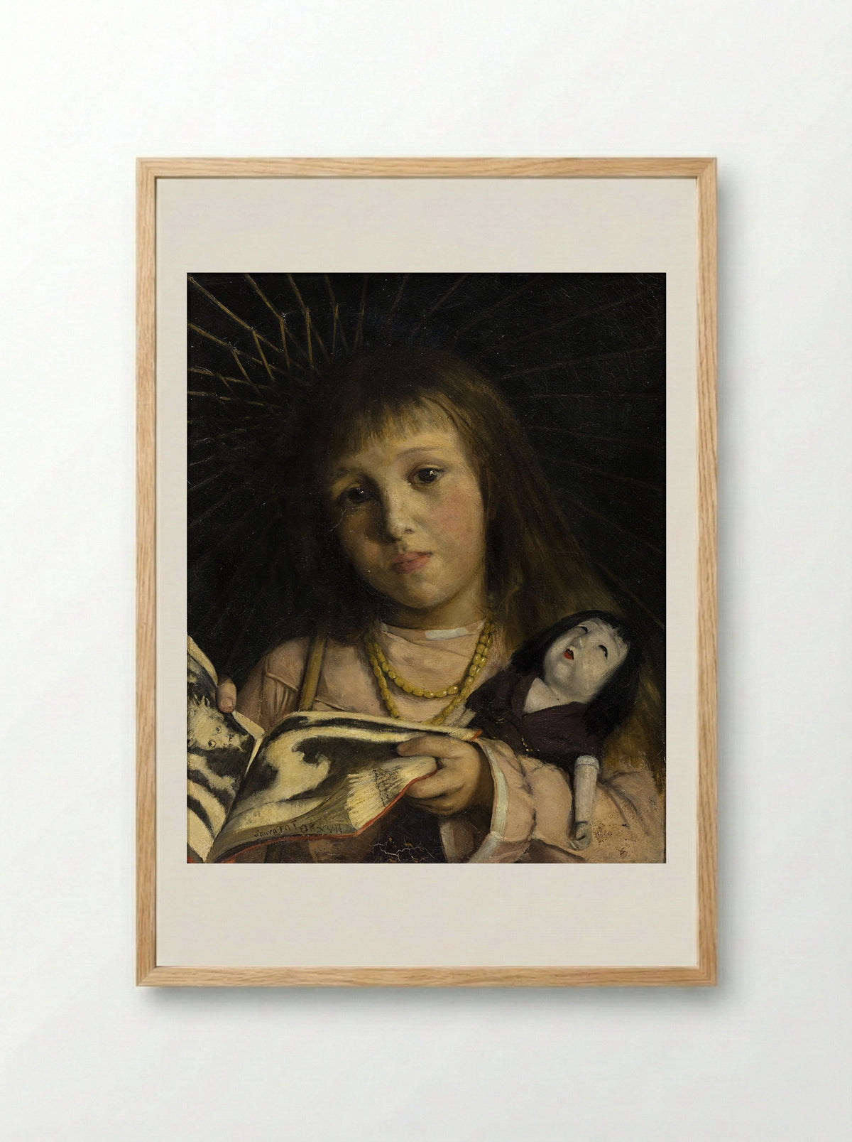 Anna bladerend door een prentenmap - Laura Theresa Alma-Tadema - Framed Print Wood