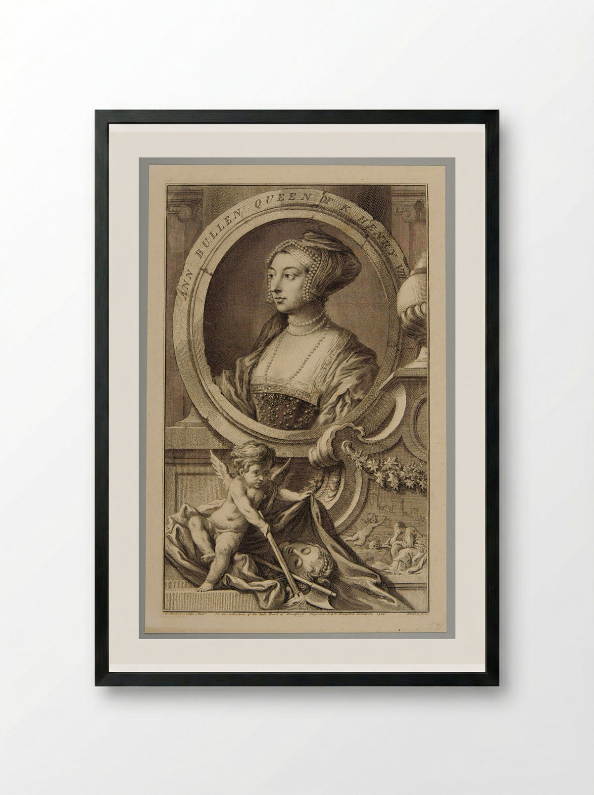 Anne Boleyn, Queen of King Henry VIII - Jacobus Houbraken - Framed Print Black