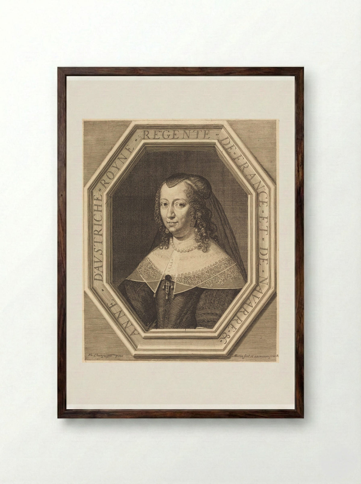 Anne of Austria, Queen Regent of France - Jean Morin - Framed Print Dark Wood