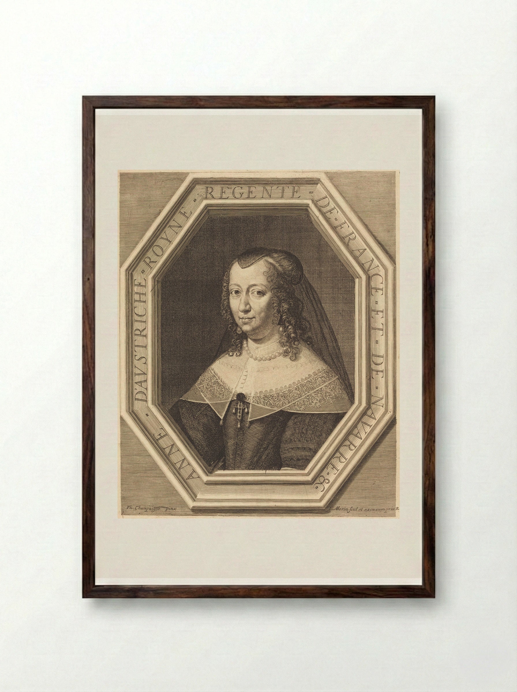 Anne of Austria, Queen Regent of France - Jean Morin - Framed Print Dark Wood