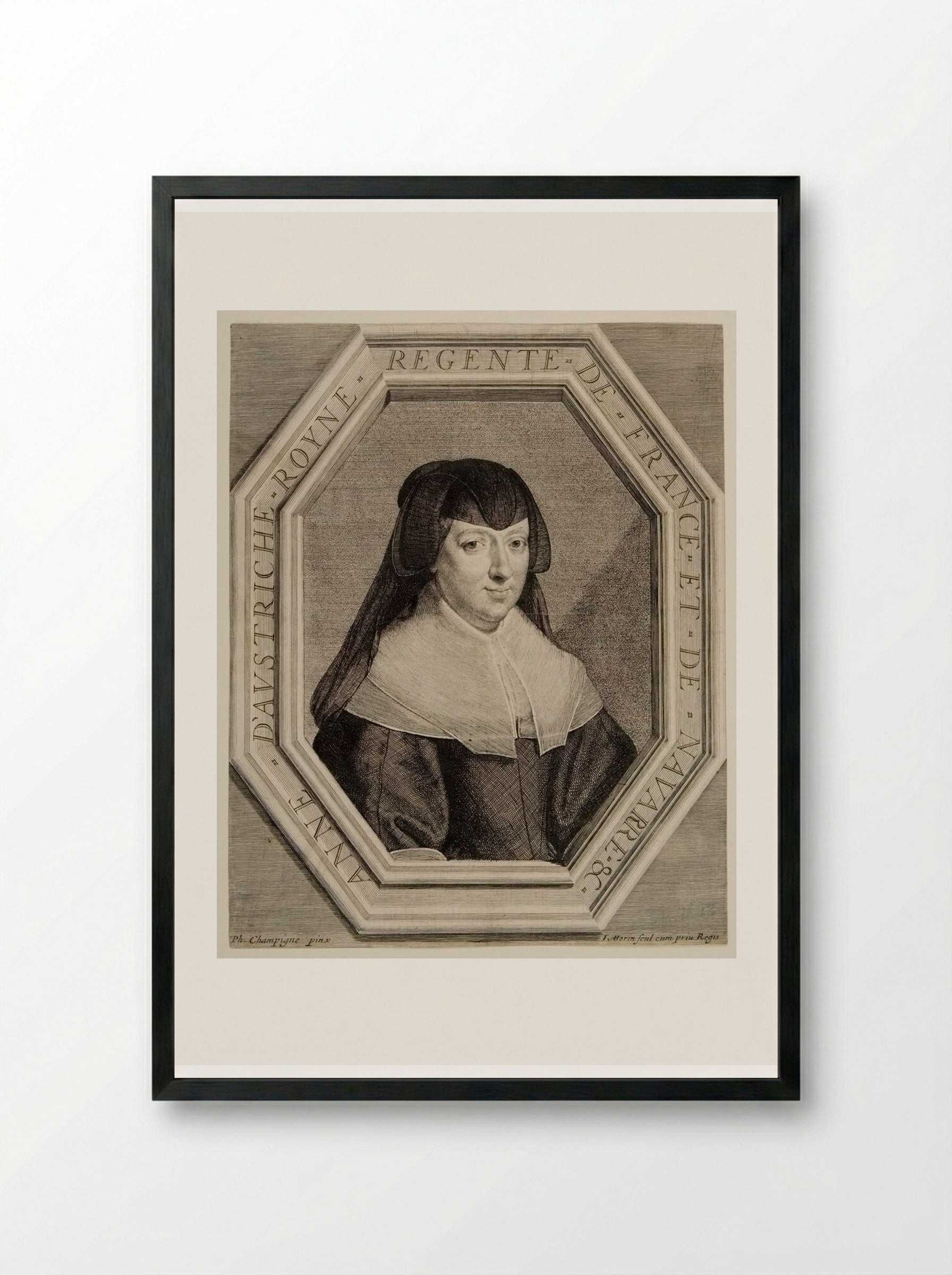 Anne of Austria, Queen of France, in Mourning Dress - Jean Morin - Framed Print Black