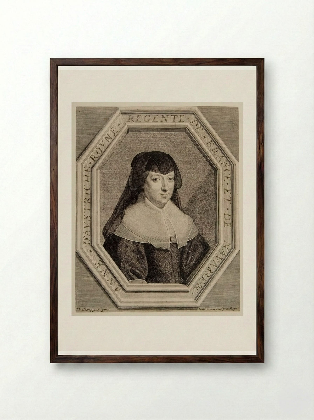 Anne of Austria, Queen of France, in Mourning Dress - Jean Morin - Framed Print Dark Wood