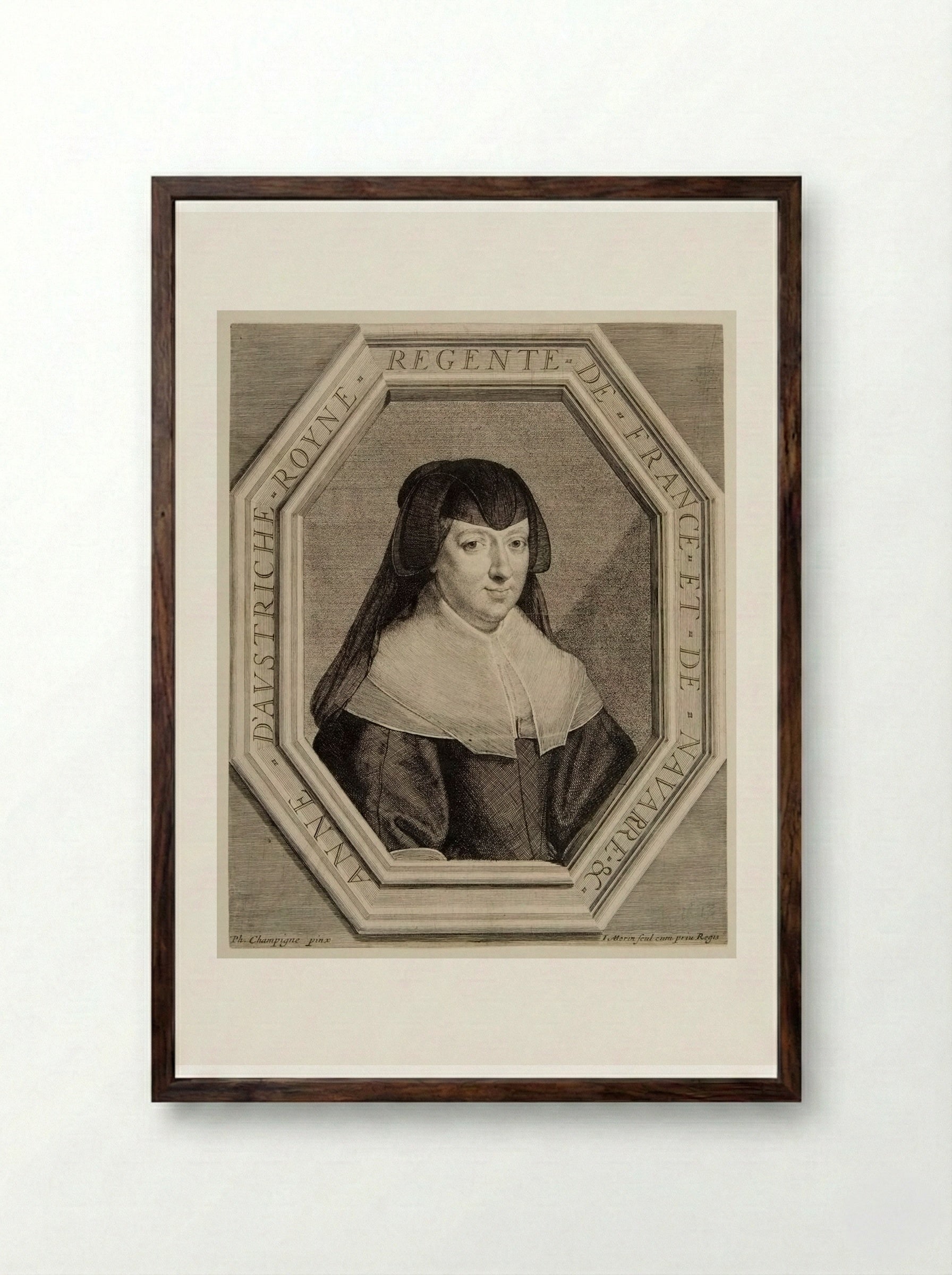 Anne of Austria, Queen of France, in Mourning Dress - Jean Morin - Framed Print Dark Wood