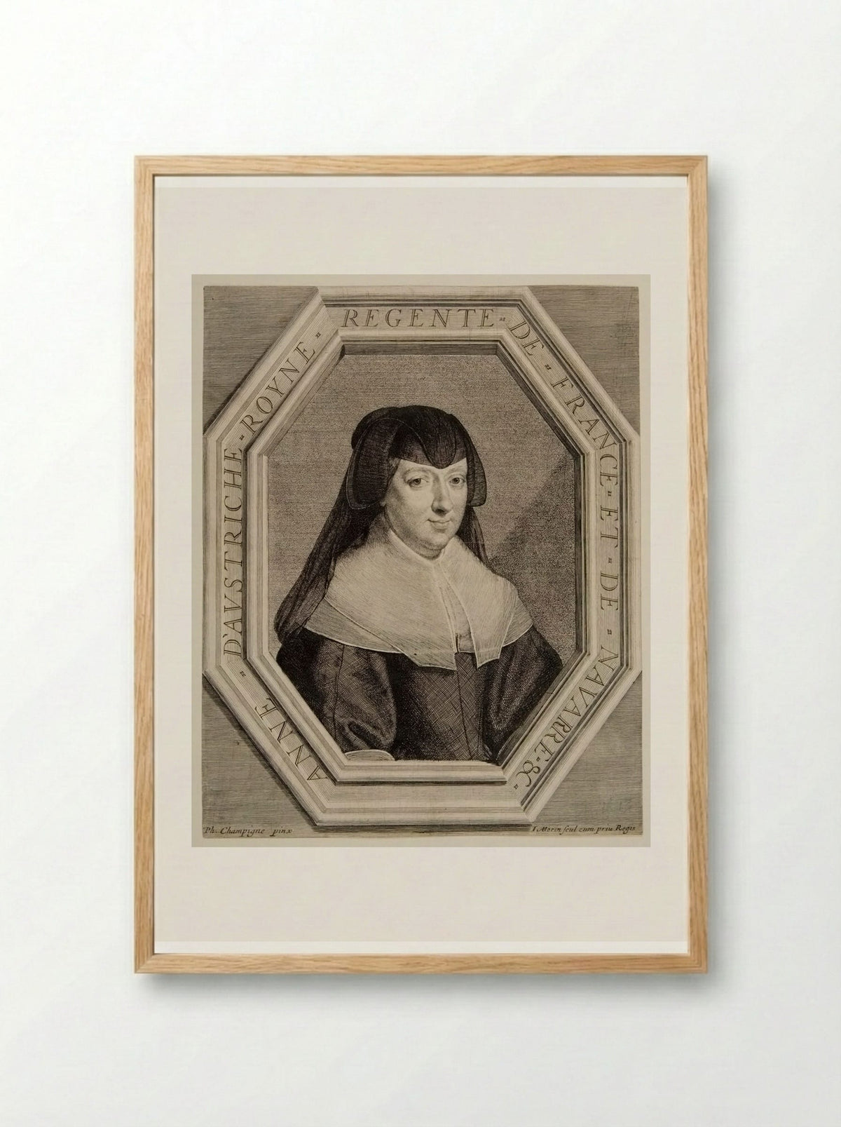 Anne of Austria, Queen of France, in Mourning Dress - Jean Morin - Framed Print Wood