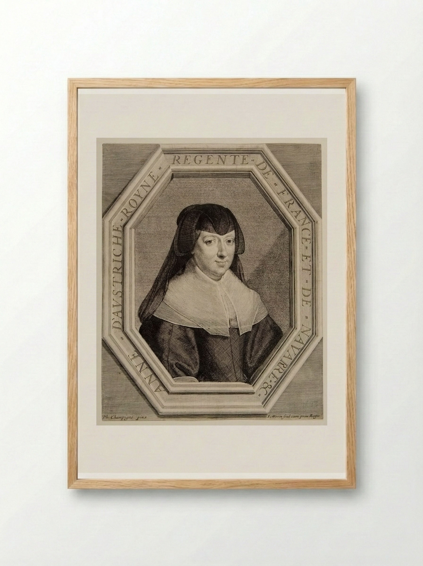 Anne of Austria, Queen of France, in Mourning Dress - Jean Morin - Framed Print Wood