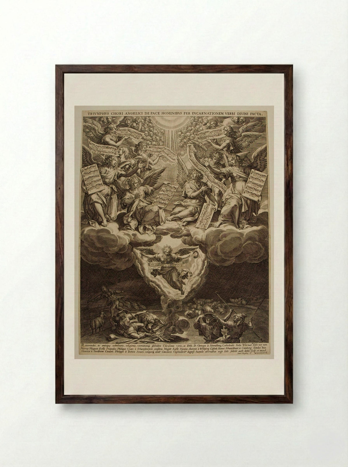 Annunciation to the Shepherds - Johann Sadeler I - Framed Print Dark Wood