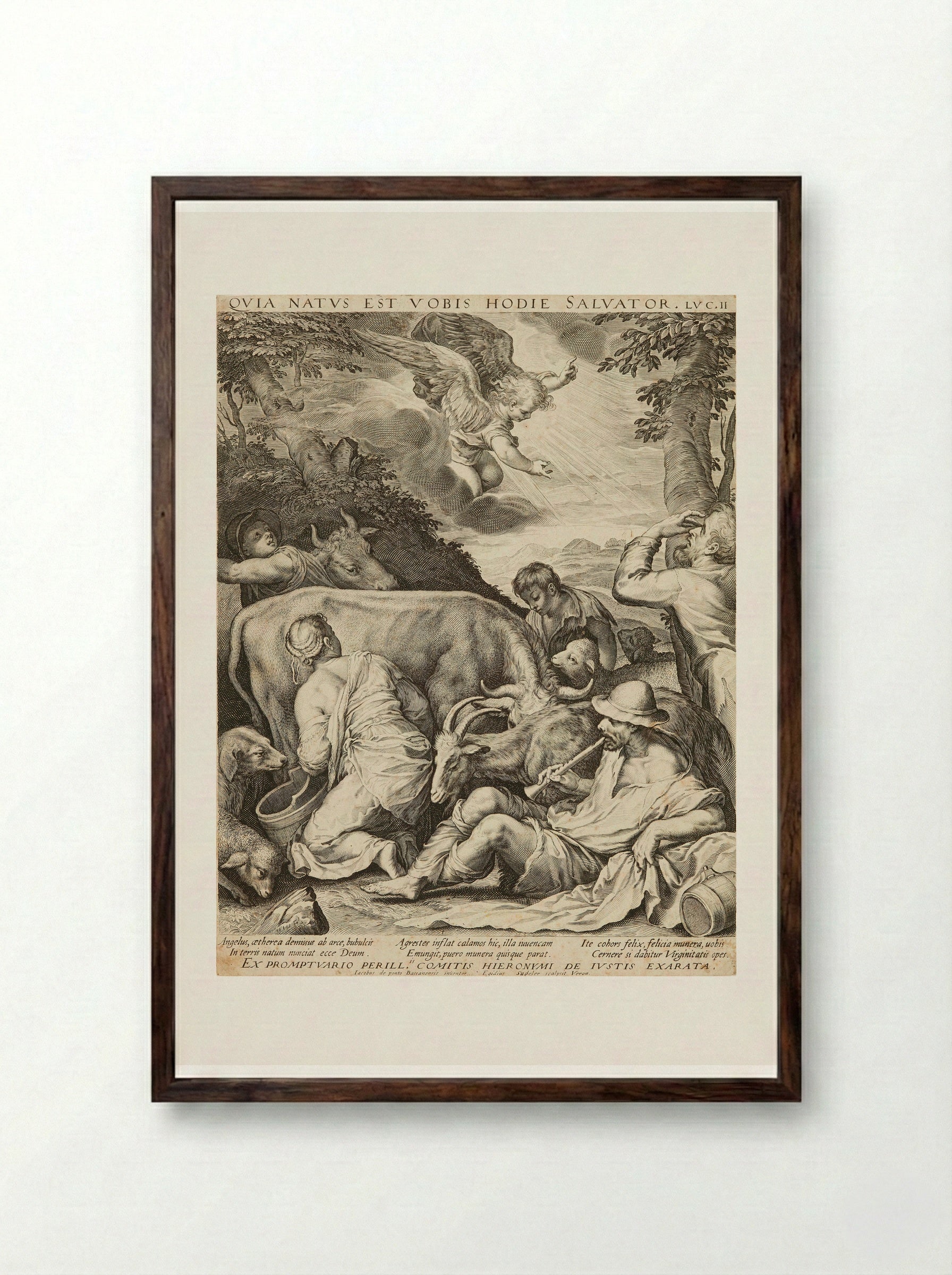 Annunciation to the Shepherds - Aegidius Sadeler II - Framed Print Dark Wood