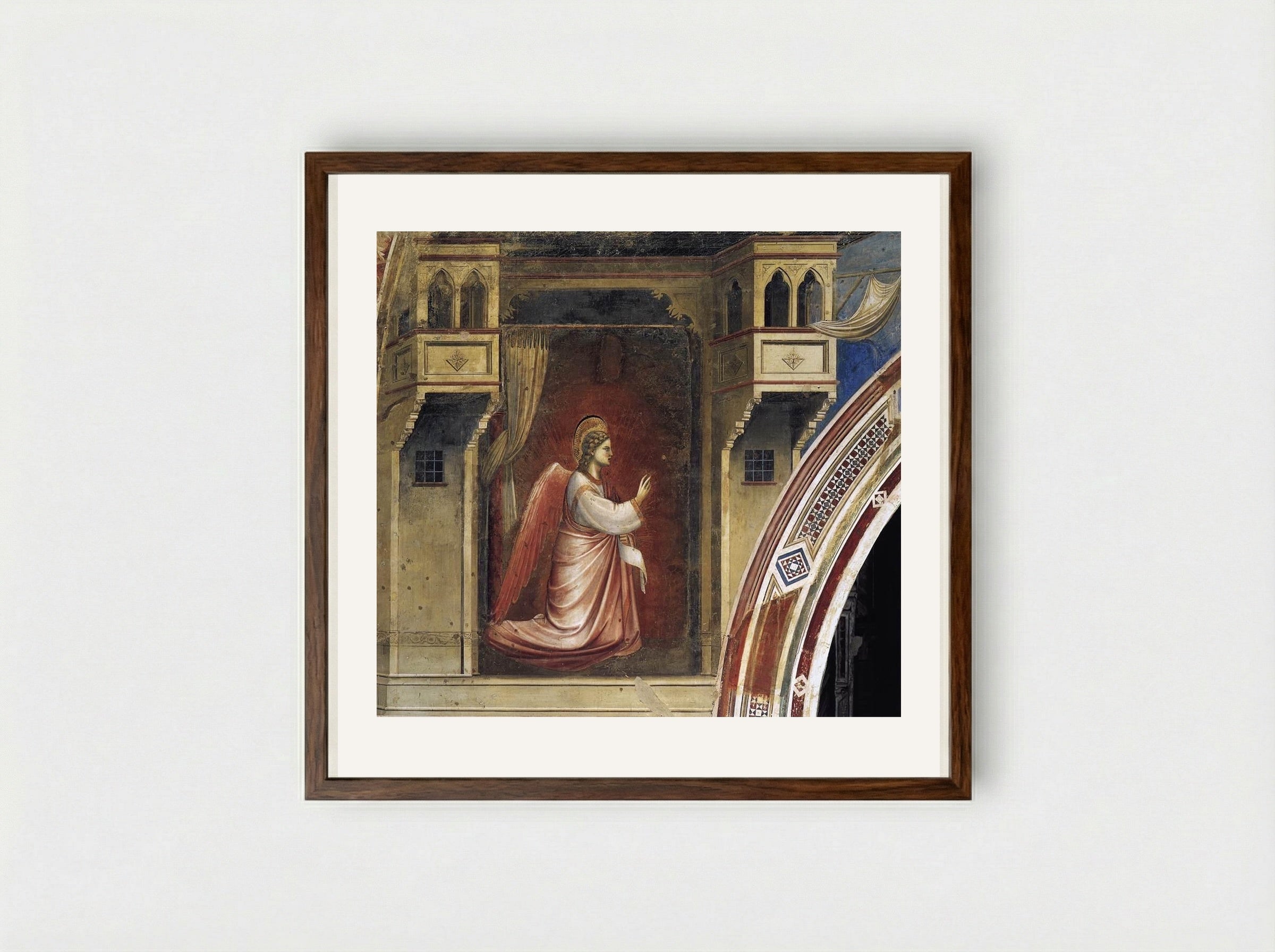 Annunciation: The Angel Gabriel - Giotto di Bondone - Framed Print Dark Wood