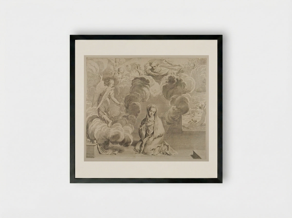 Annunciation - Claude Mellan - Framed Print Black