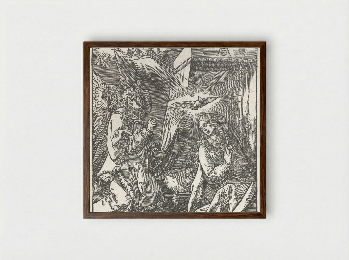 Annunciation - Johannes Mommard - Framed Print Dark Wood