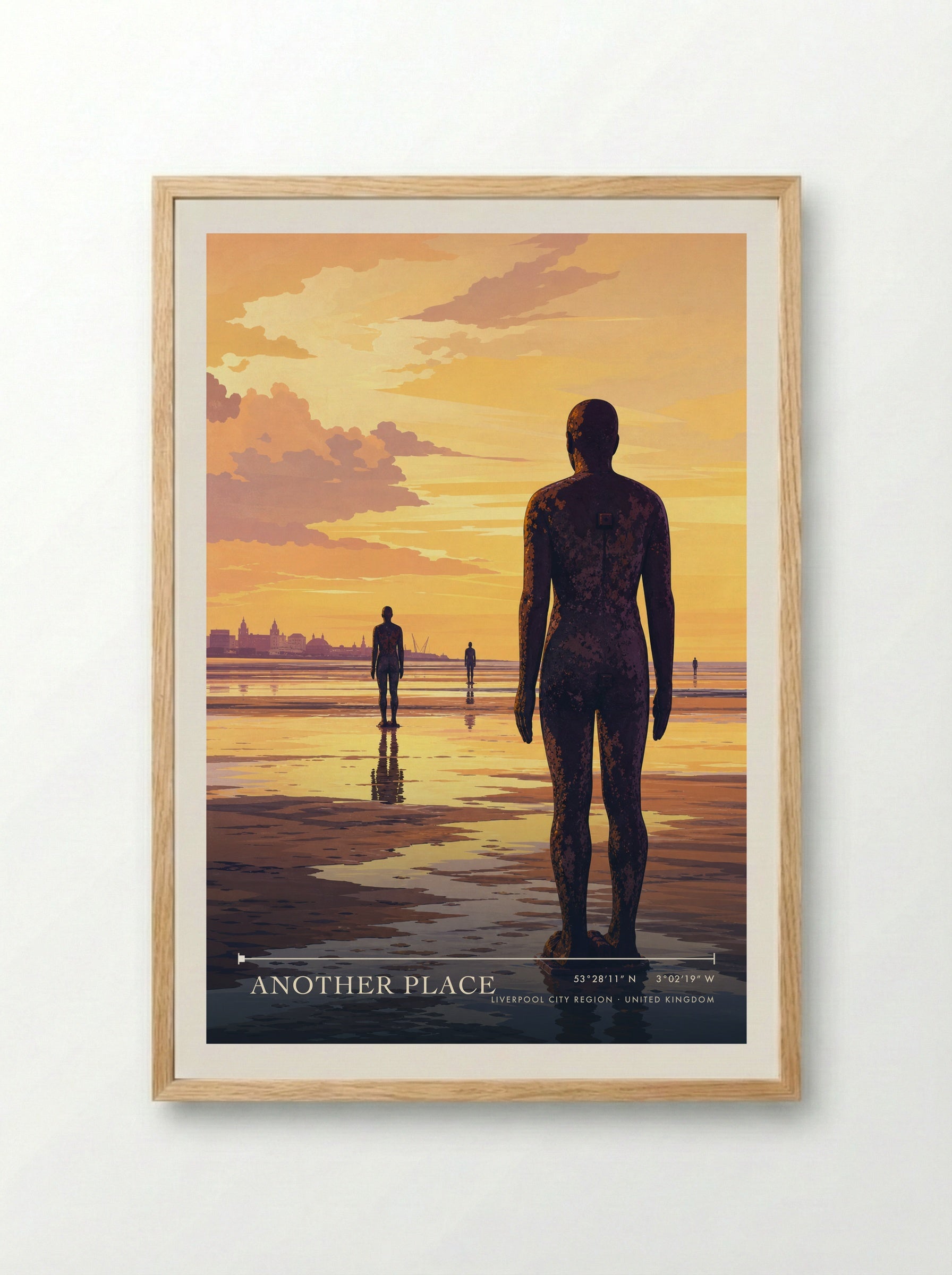 Another Place Liverpool City Region United Kingdom Travel Poster - Framed Print Wood