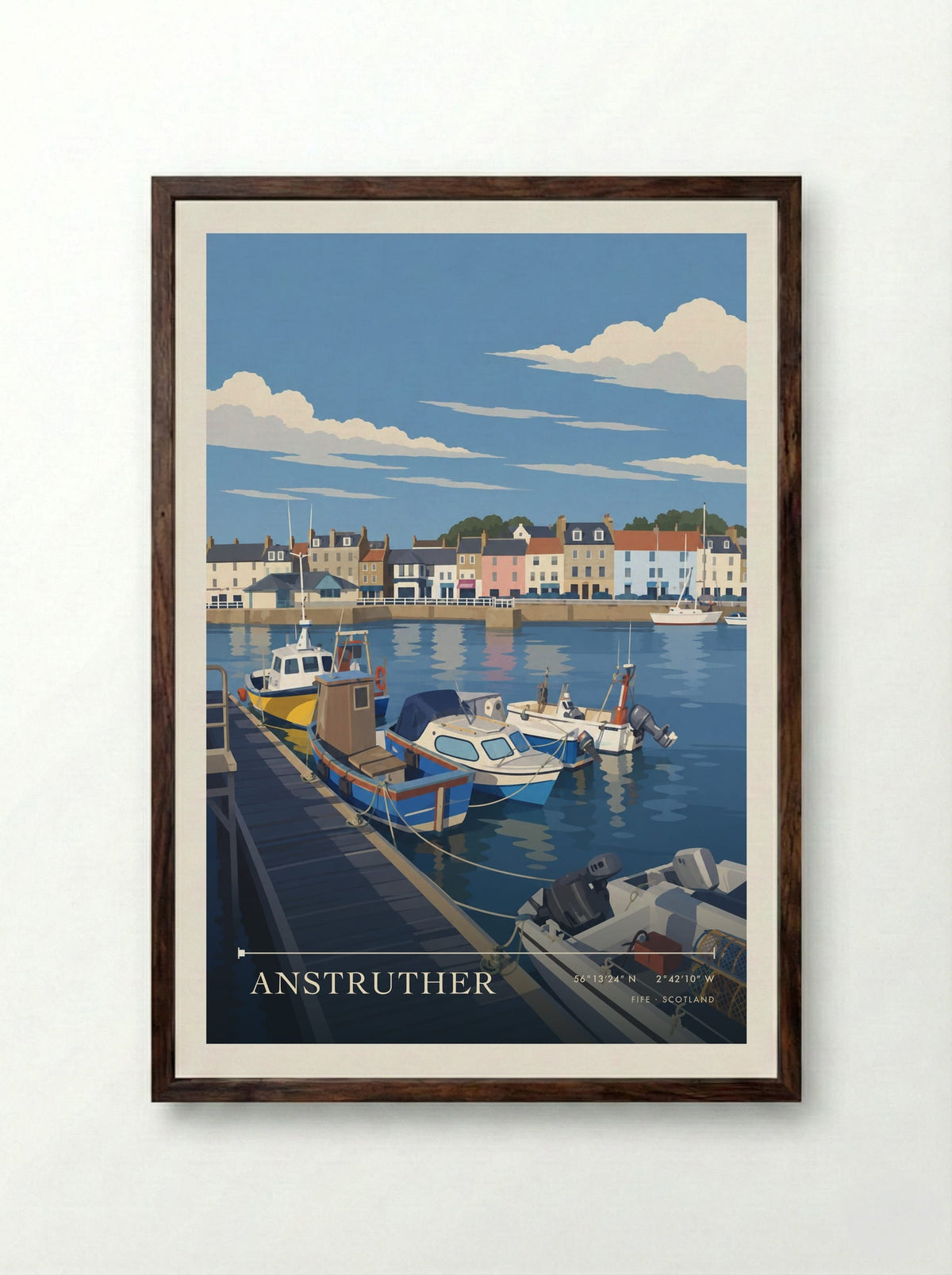 Anstruther, Fife | Travel Poster - Framed Print Dark Wood