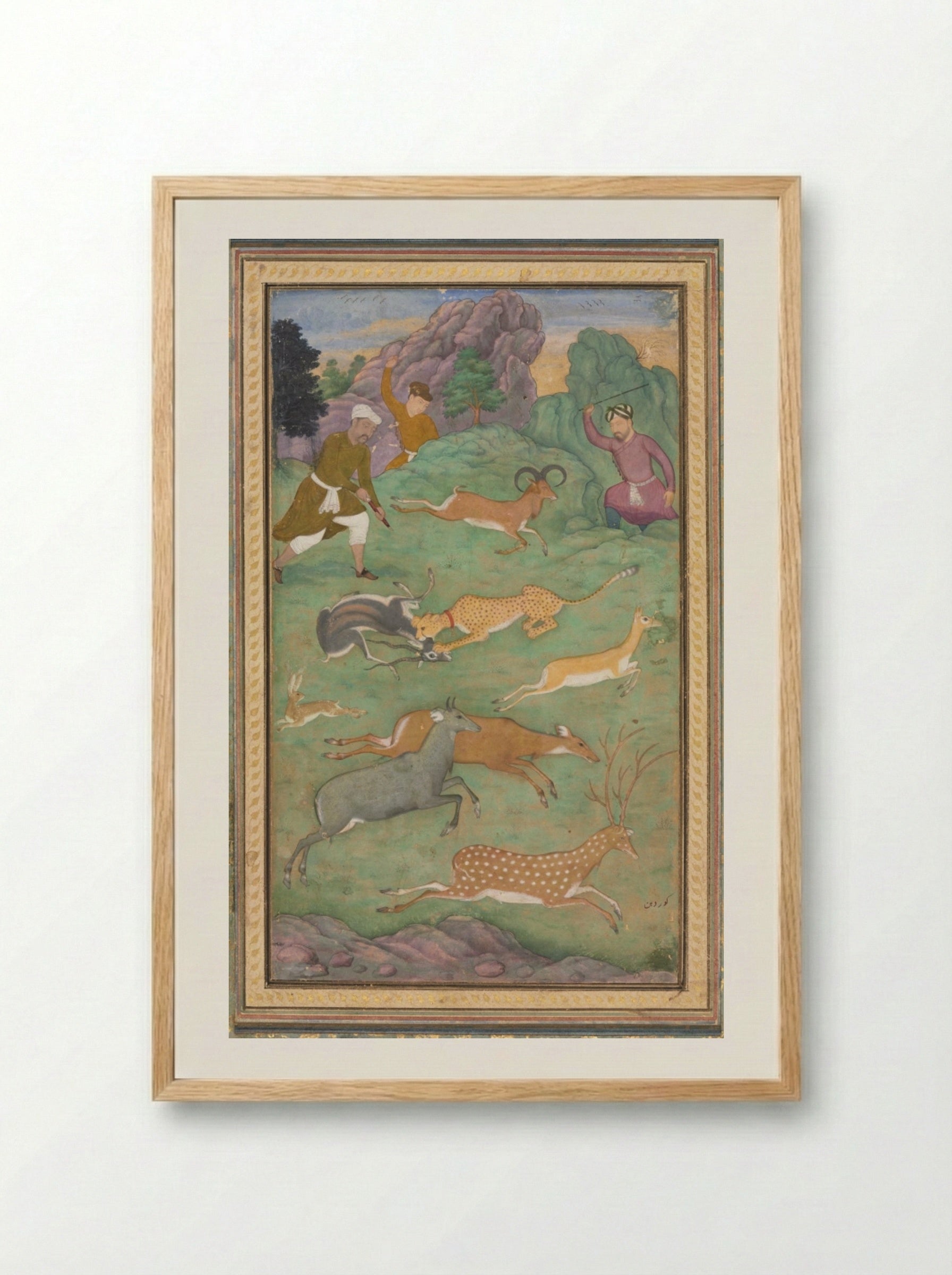 Antelope and Deer Hunt - Govardhan - Framed Print Wood