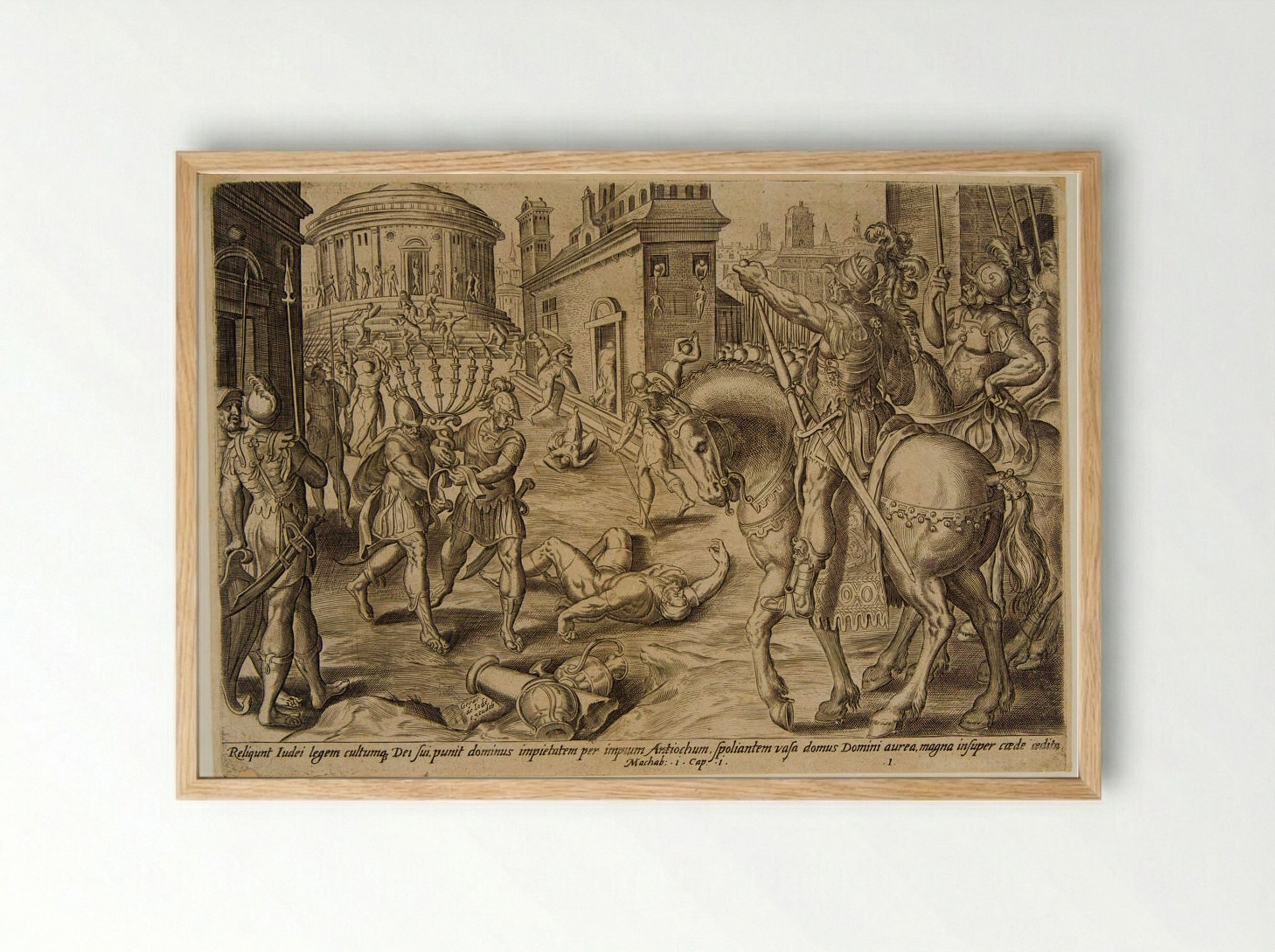 Antiochus Despoils the Temple at Jerusalem - Johannes Wierix - Framed Print Wood