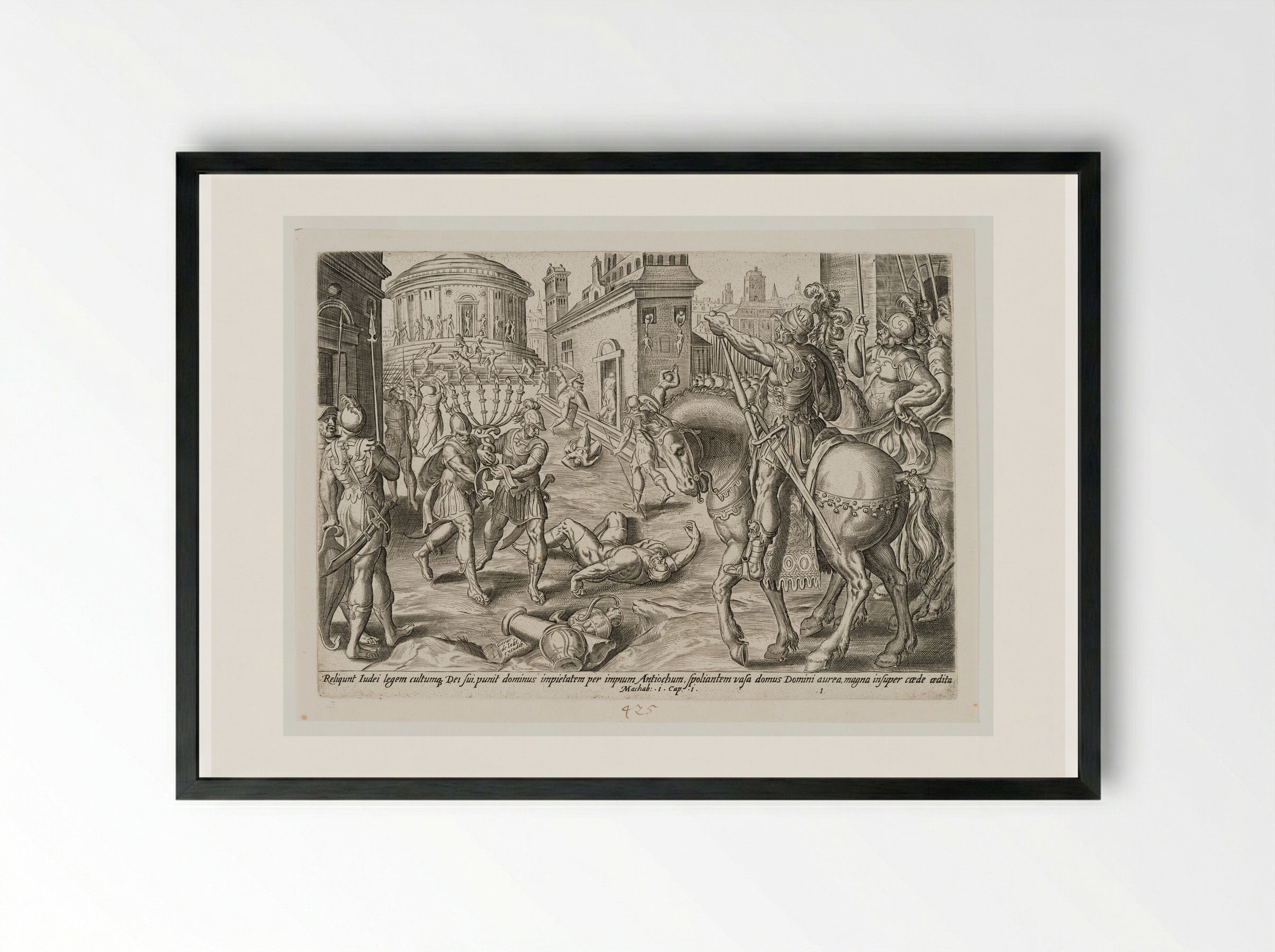 Antiochus Sacking the Temple - Johannes Wierix - Framed Print Black