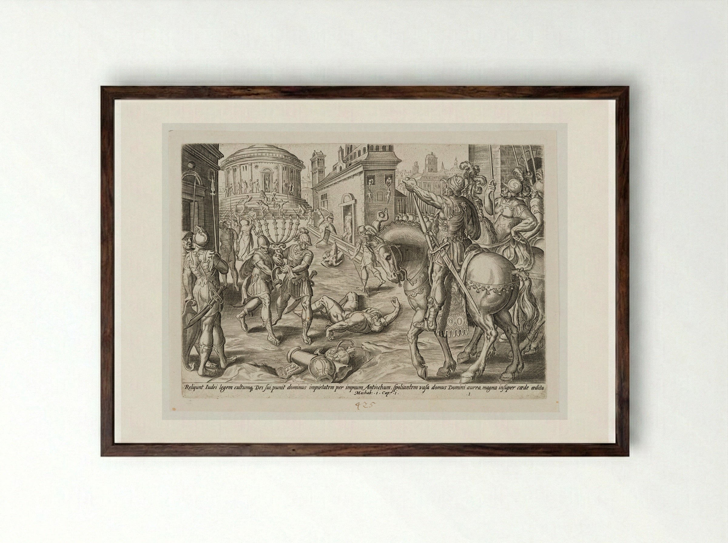 Antiochus Sacking the Temple - Johannes Wierix - Framed Print Dark Wood