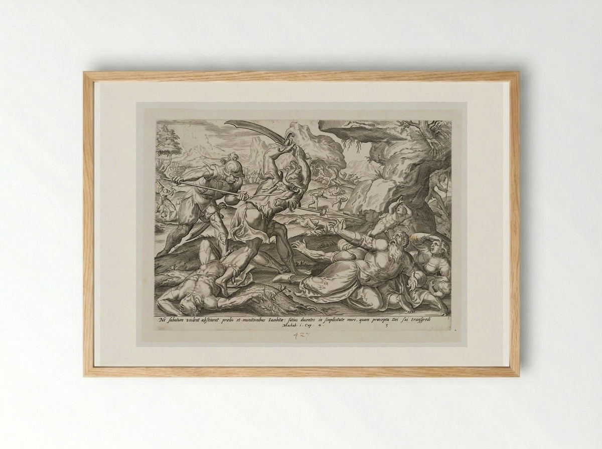 Antiochus's Army Killing the Jews During the Sabbath - Johannes Wierix - Framed Print Wood