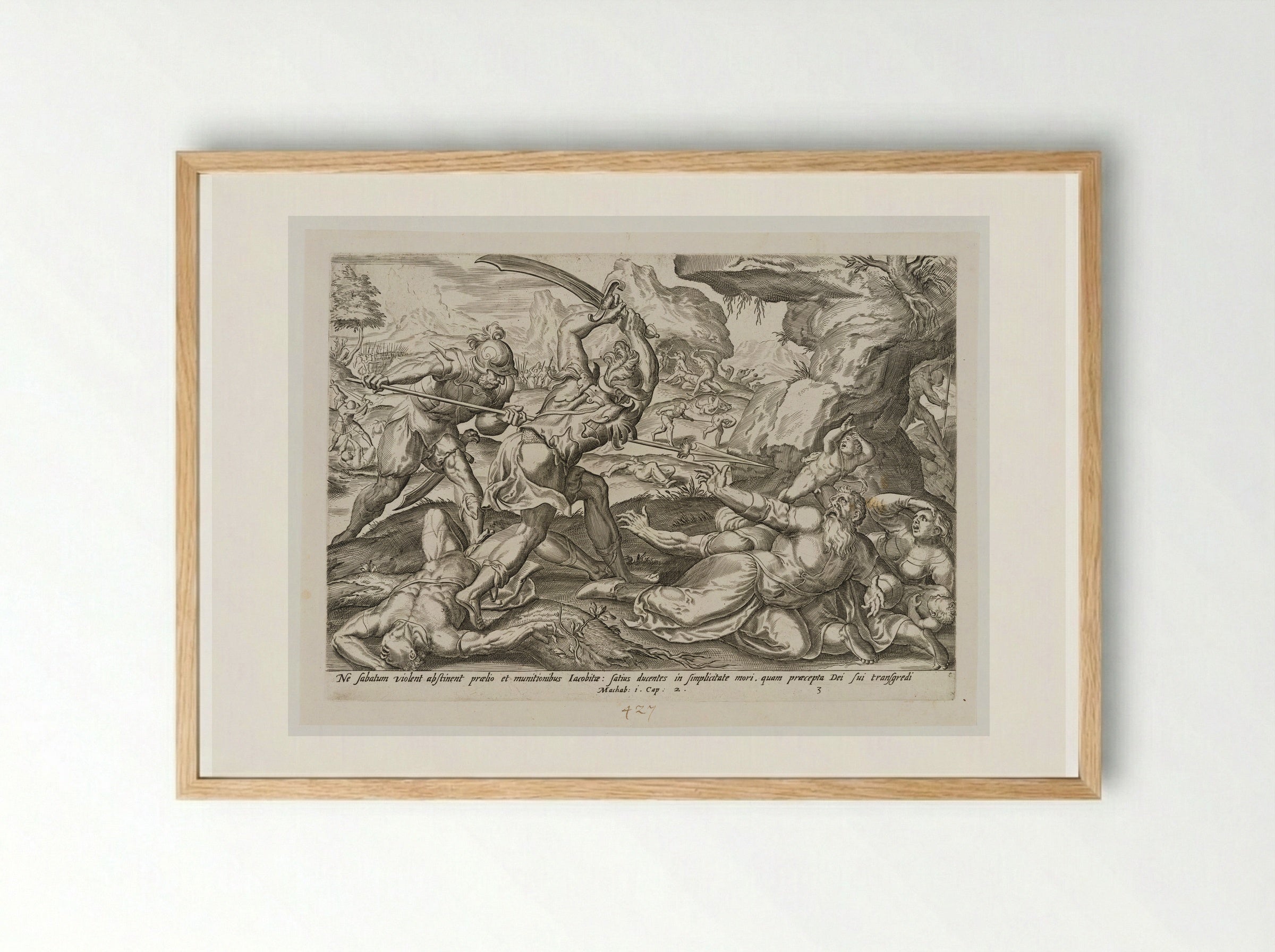 Antiochus's Army Killing the Jews During the Sabbath - Johannes Wierix - Framed Print Wood