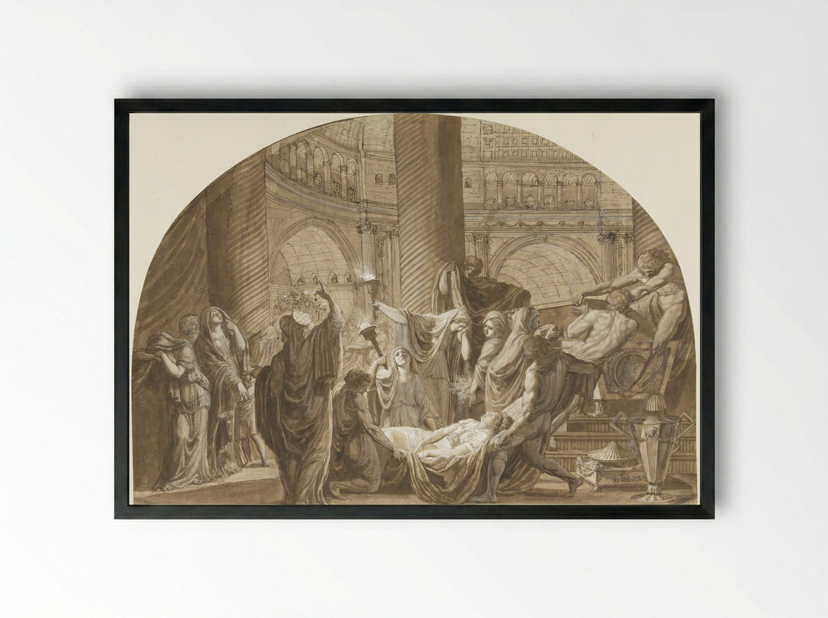 Antique Funeral Scene in a Mausoleum - Luigi Ademollo - Framed Print Black