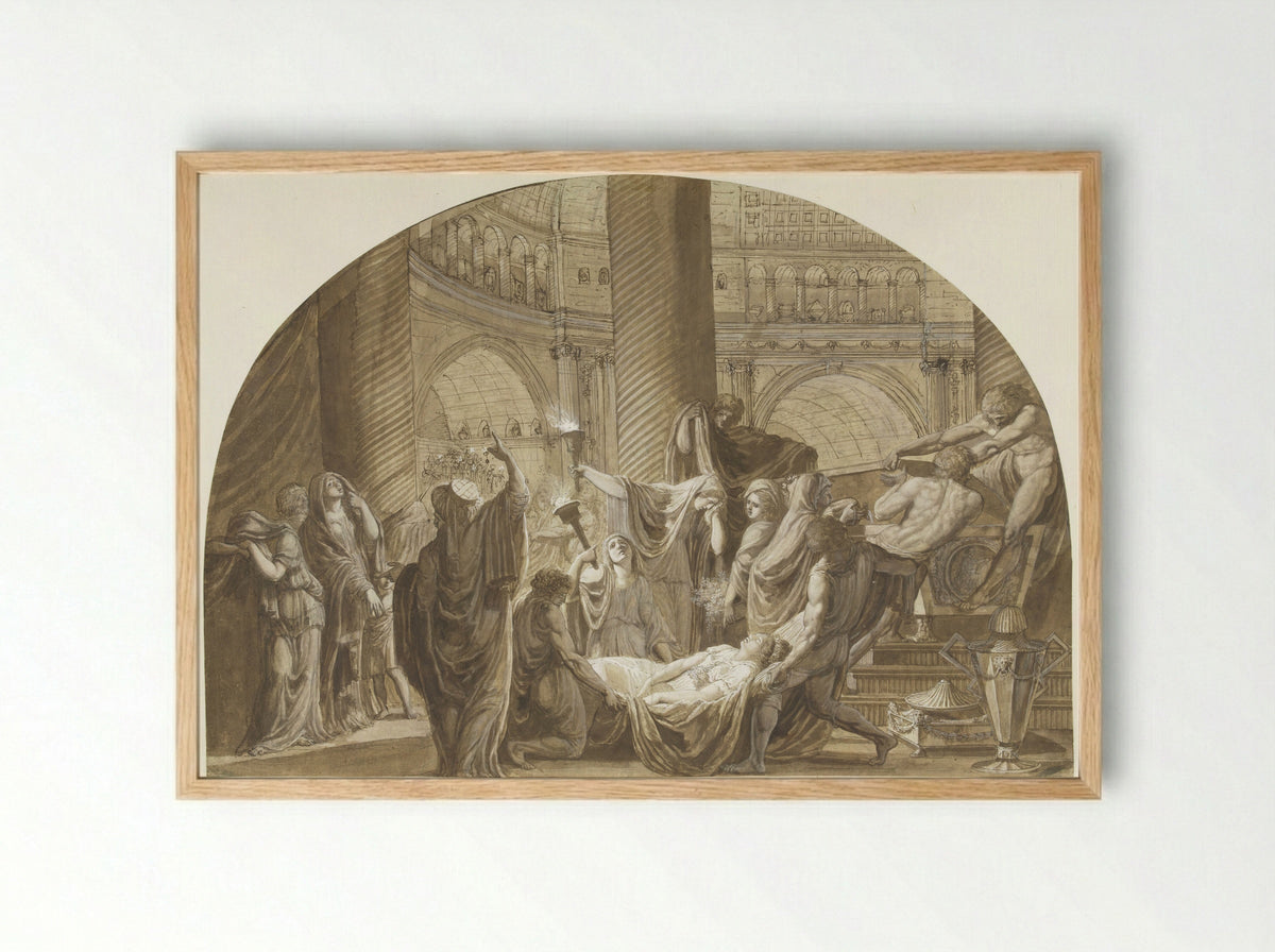 Antique Funeral Scene in a Mausoleum - Luigi Ademollo - Framed Print Wood