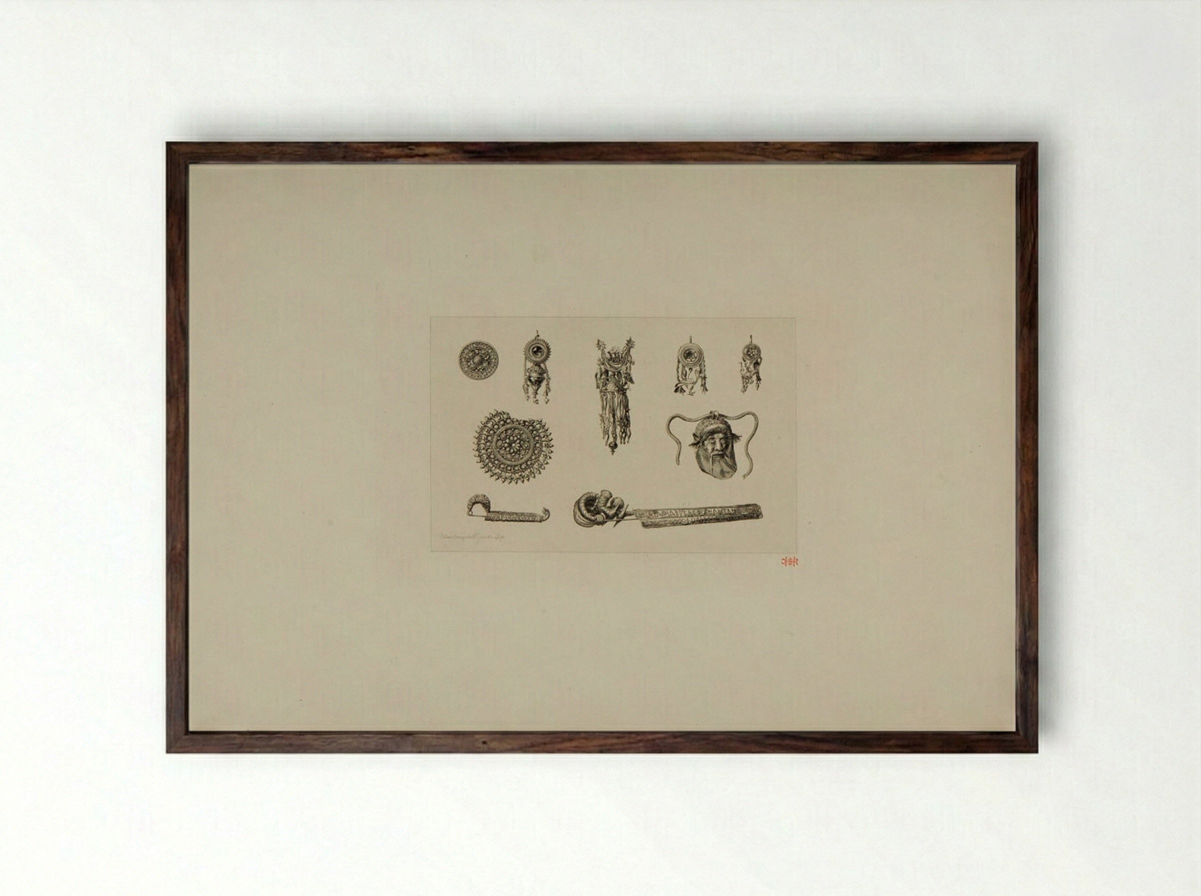 Antique Jewels of the Campana Collection - Jules Ferdinand Jacquemart - Framed Print Dark Wood
