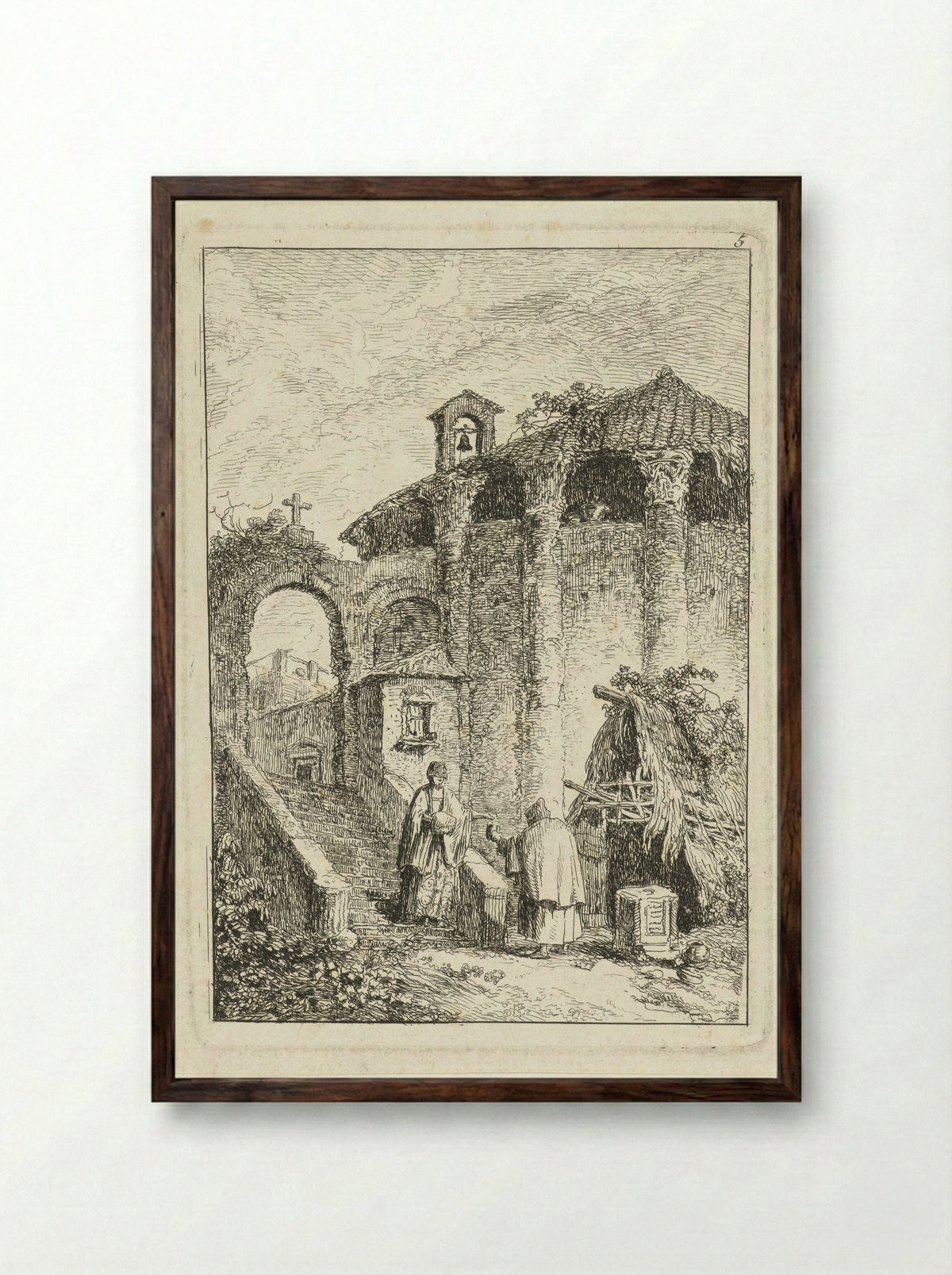 Antique Temple - Hubert Robert - Framed Print Dark Wood