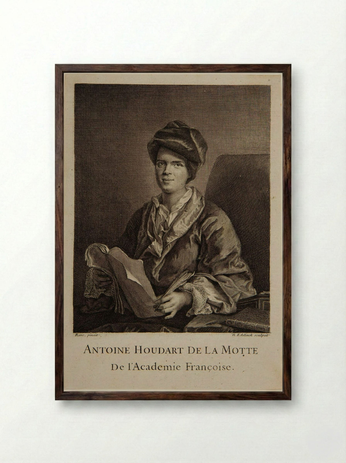 Antoine Houdart de la Motte - Nicolas Edelinck - Framed Print Dark Wood