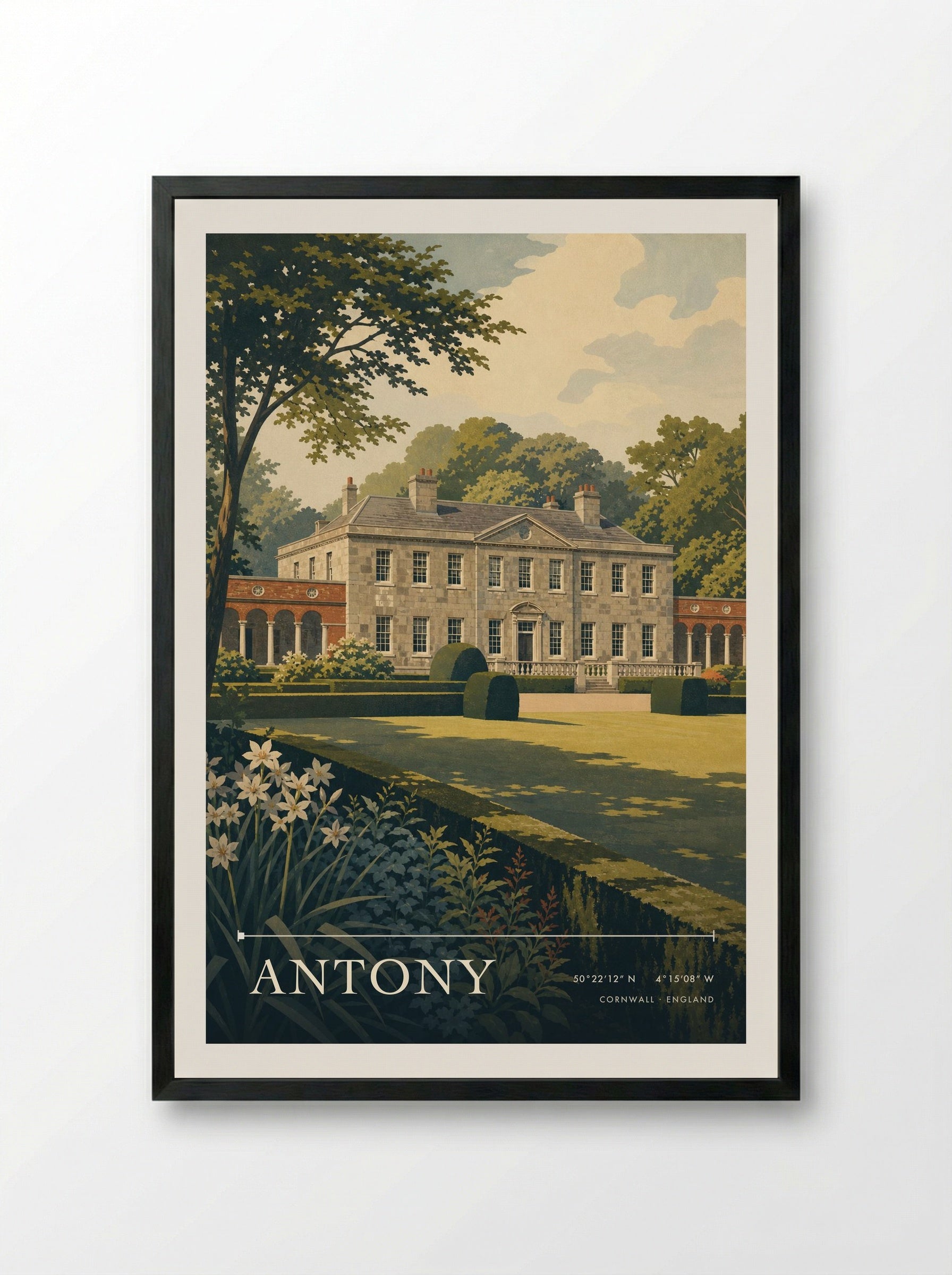 Antony Cornwall England Travel Poster - Framed Print Black