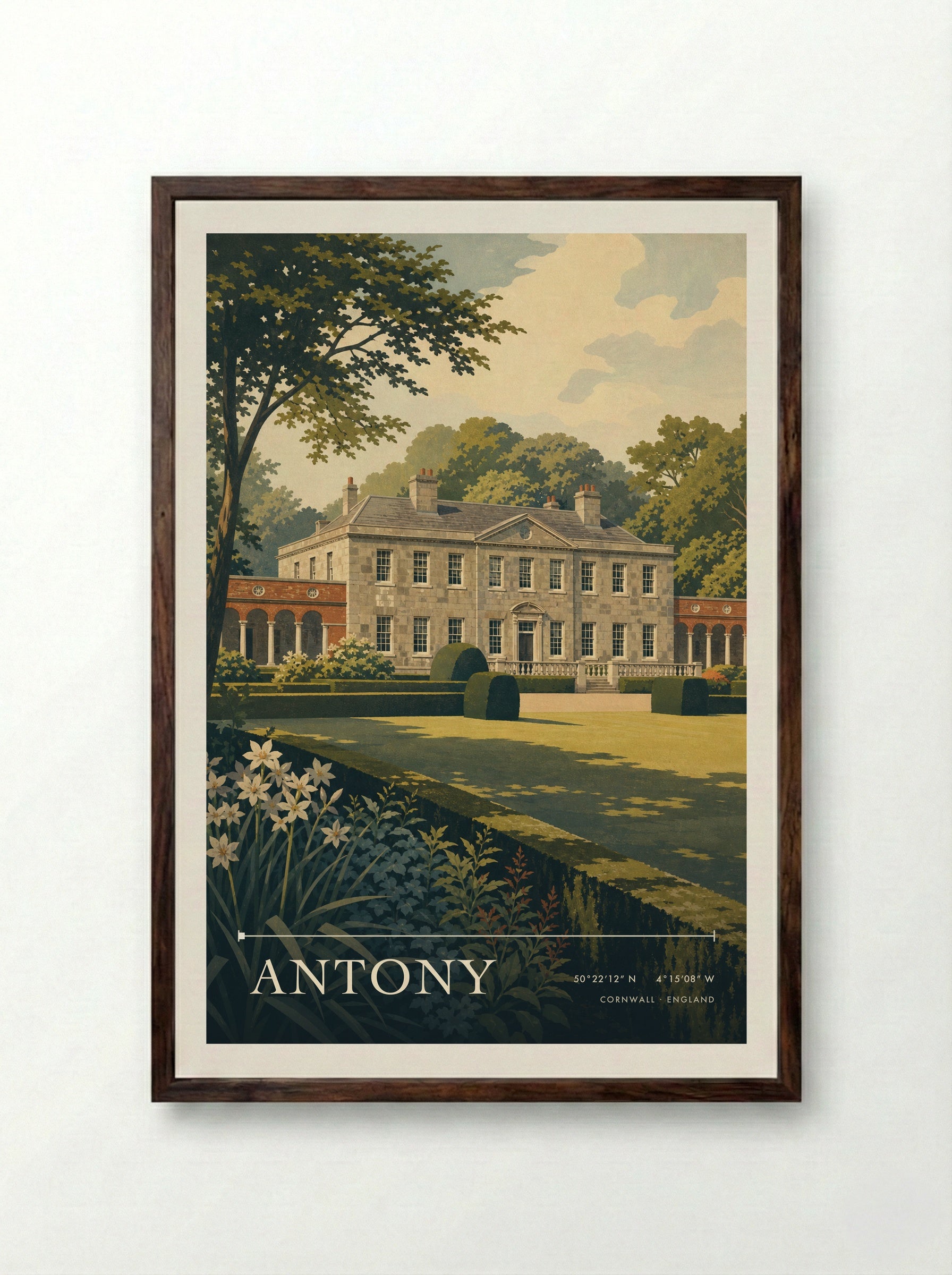 Antony Cornwall England Travel Poster - Framed Print Dark Wood