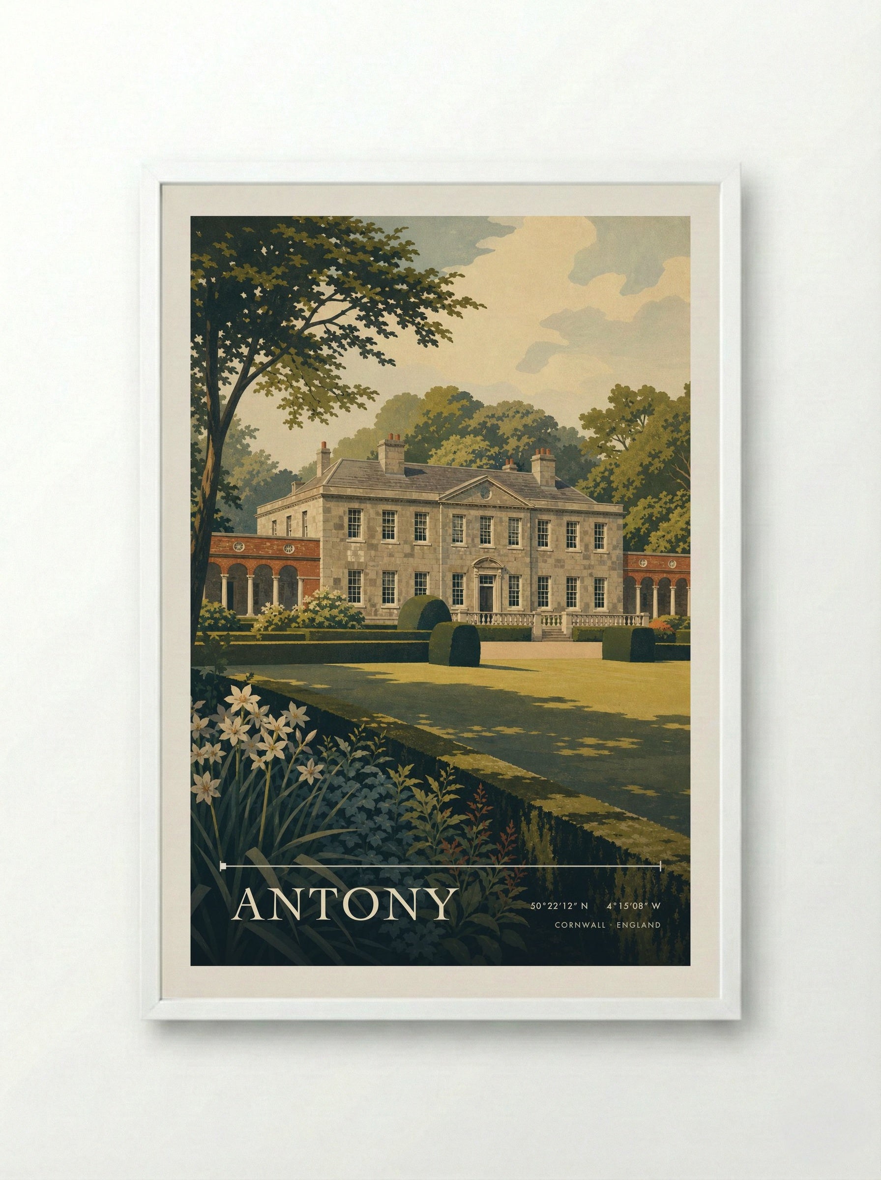 Antony Cornwall England Travel Poster - Framed Print White