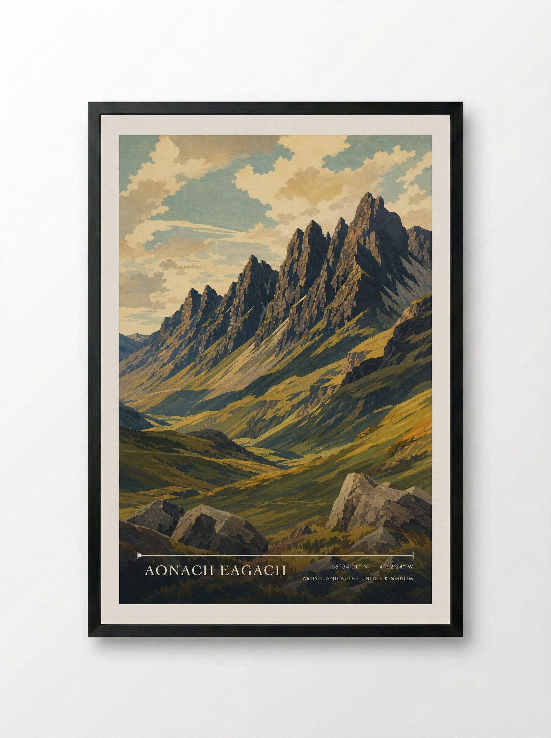 Aonach Eagach Argyll and Bute United Kingdom Travel Poster - Framed Print Black