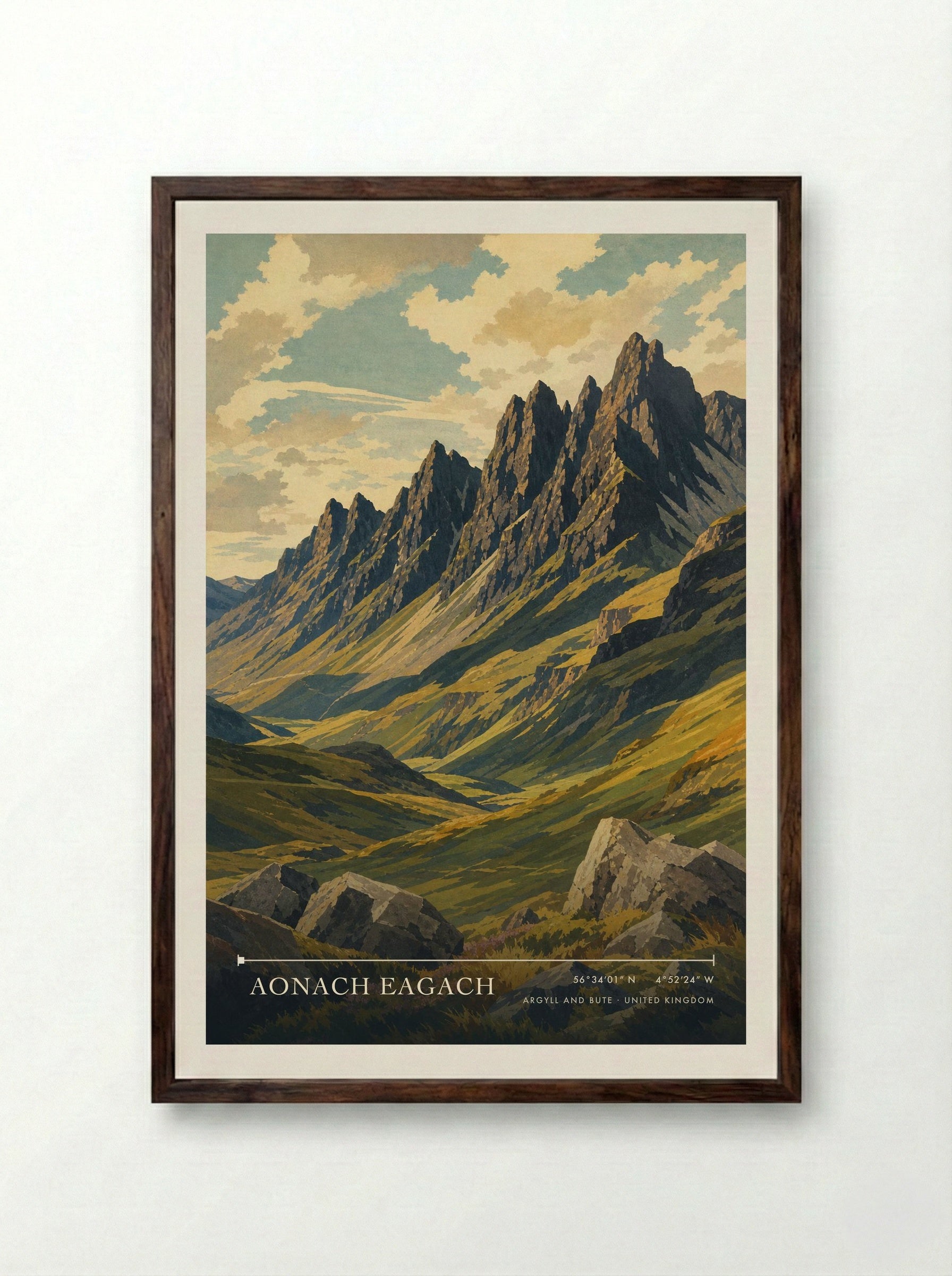 Aonach Eagach Argyll and Bute United Kingdom Travel Poster - Framed Print Dark Wood