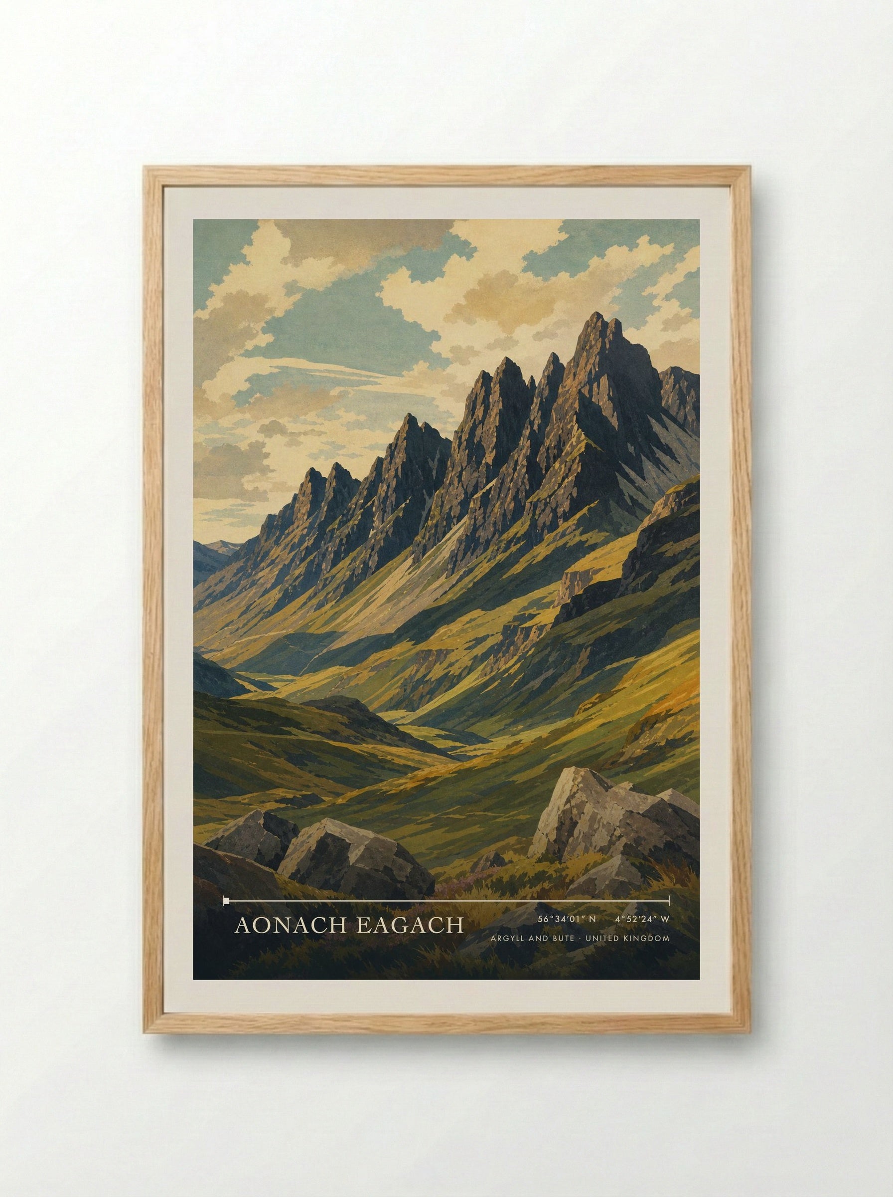 Aonach Eagach Argyll and Bute United Kingdom Travel Poster - Framed Print Wood