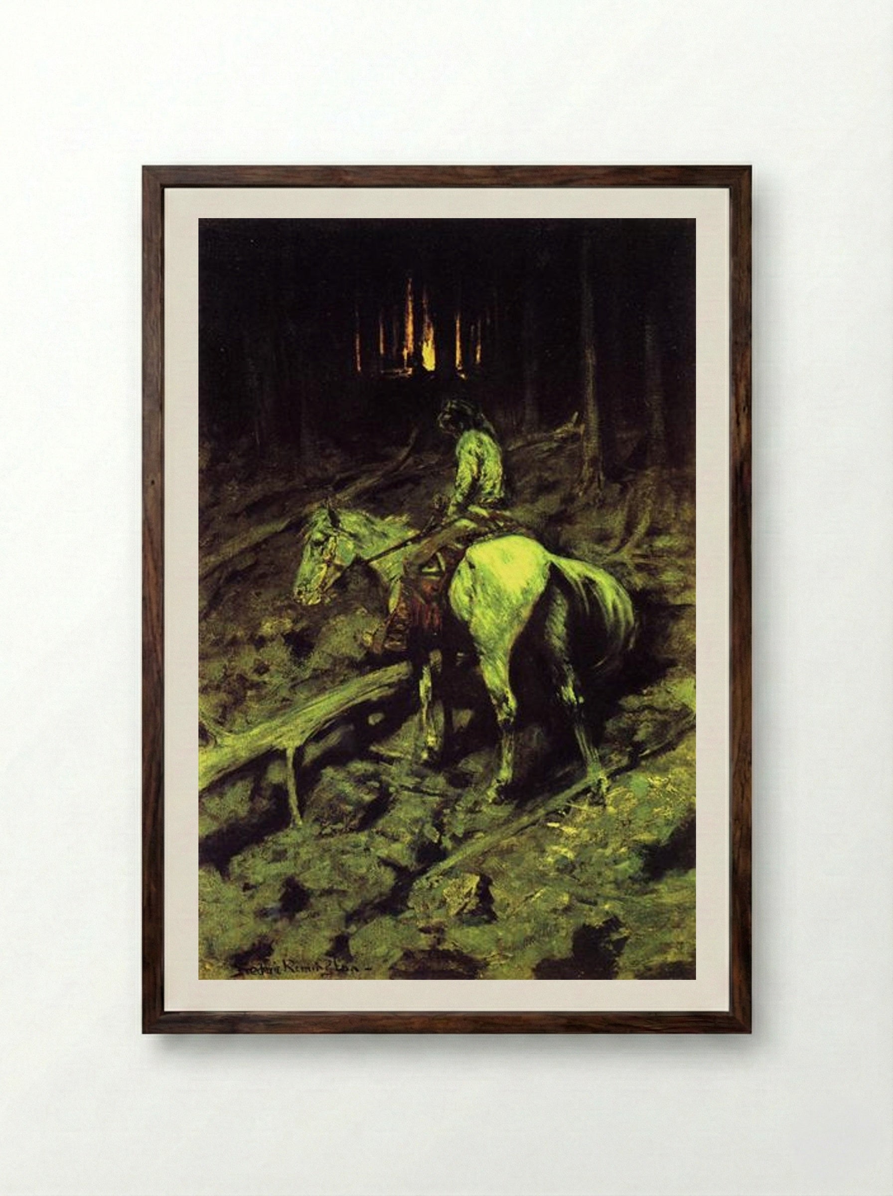 Apache Fire Signal - Frederic Remington - Framed Print Dark Wood