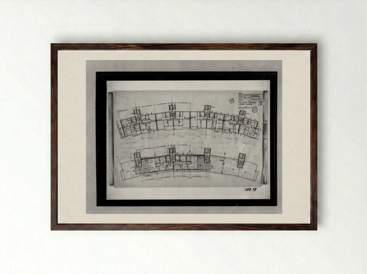 Apartment House for Interbau Exhibition - Walter Gropius - Framed Print Dark Wood