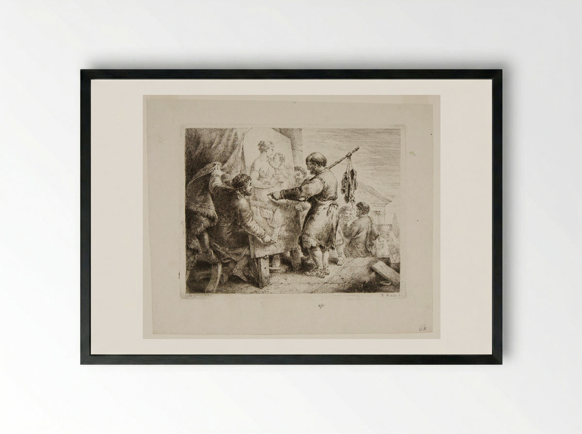 Apelles and the Shoe Seller - Christian Bernhard Rode - Framed Print Black