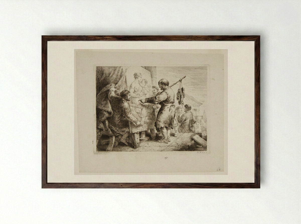 Apelles and the Shoe Seller - Christian Bernhard Rode - Framed Print Dark Wood