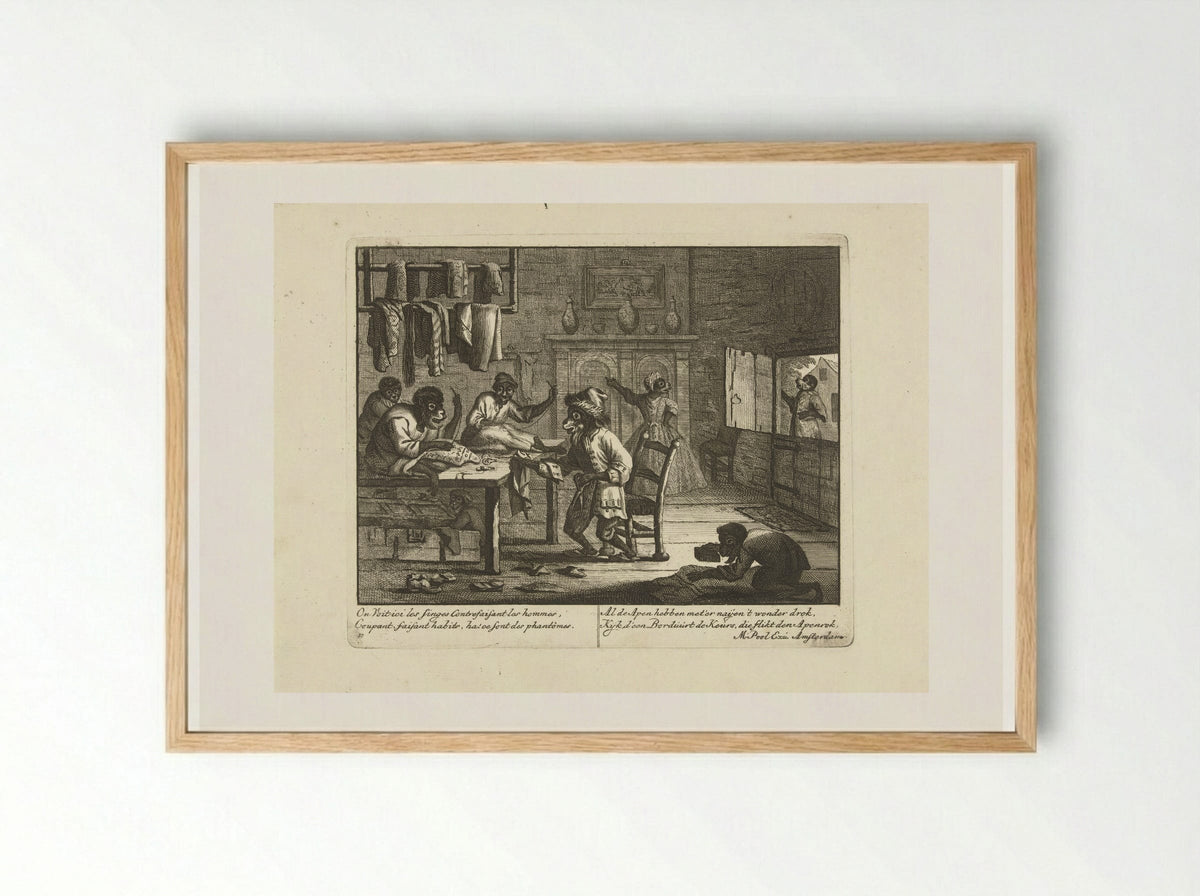 Apen als kleermakers (Monkeys as Tailors) - Matthijs Pool - Framed Print Wood