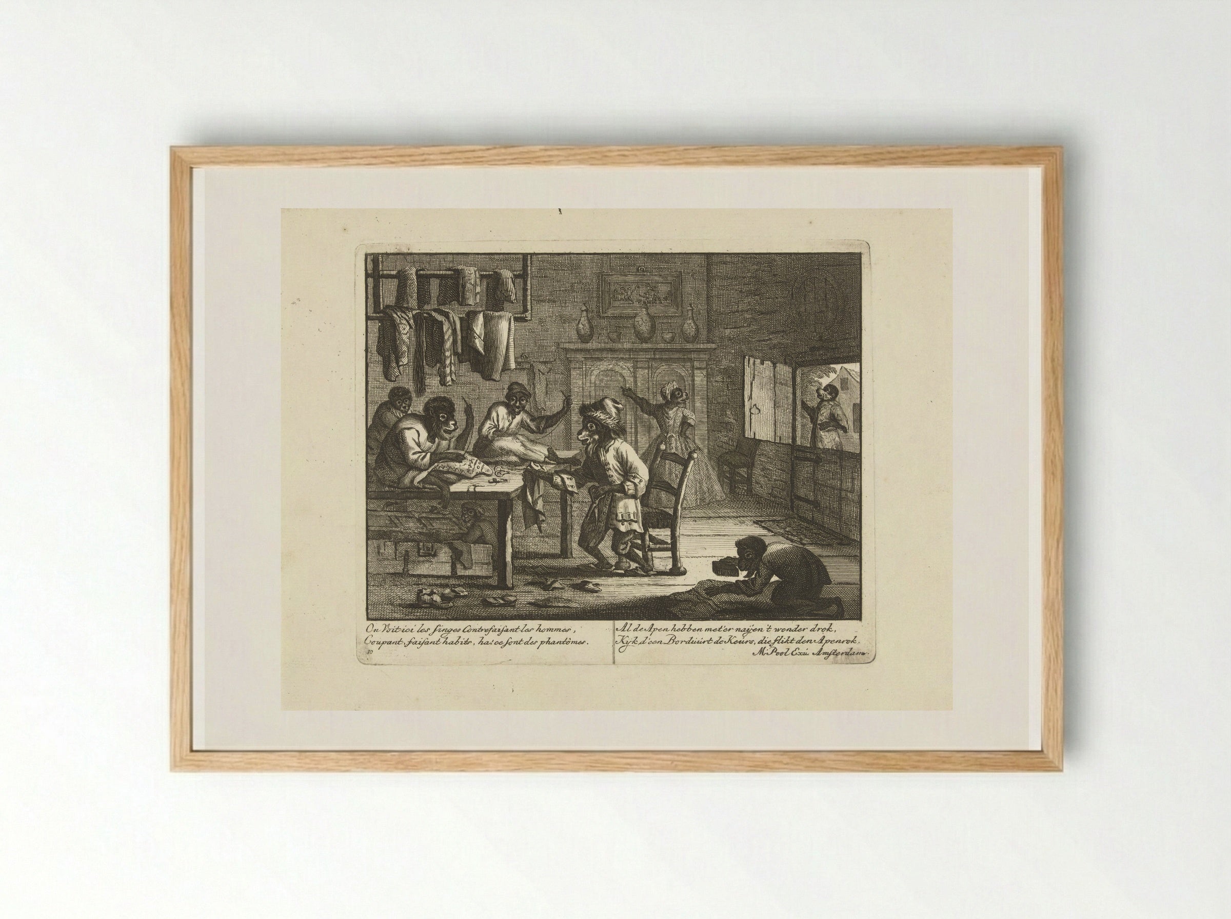 Apen als kleermakers (Monkeys as Tailors) - Matthijs Pool - Framed Print Wood