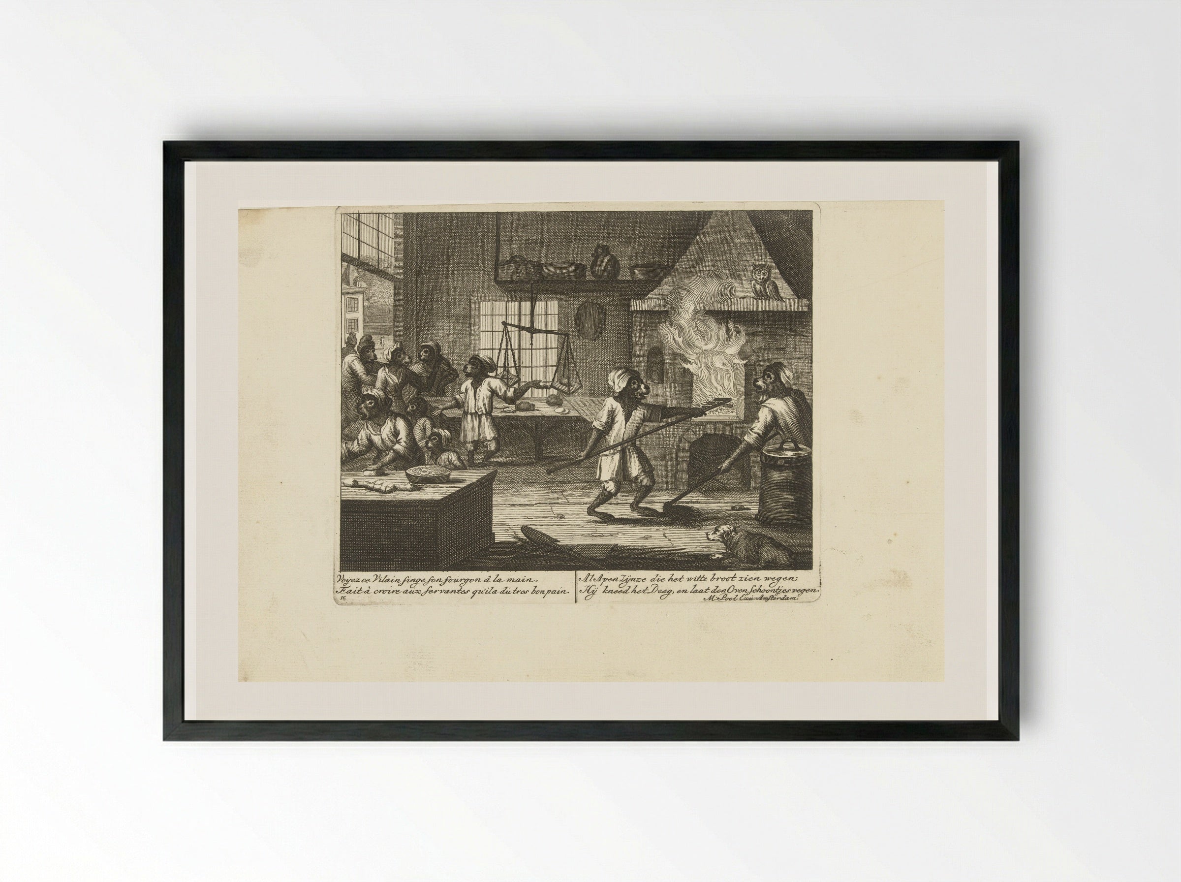 Apen in de bakkerij - Matthijs Pool - Framed Print Black