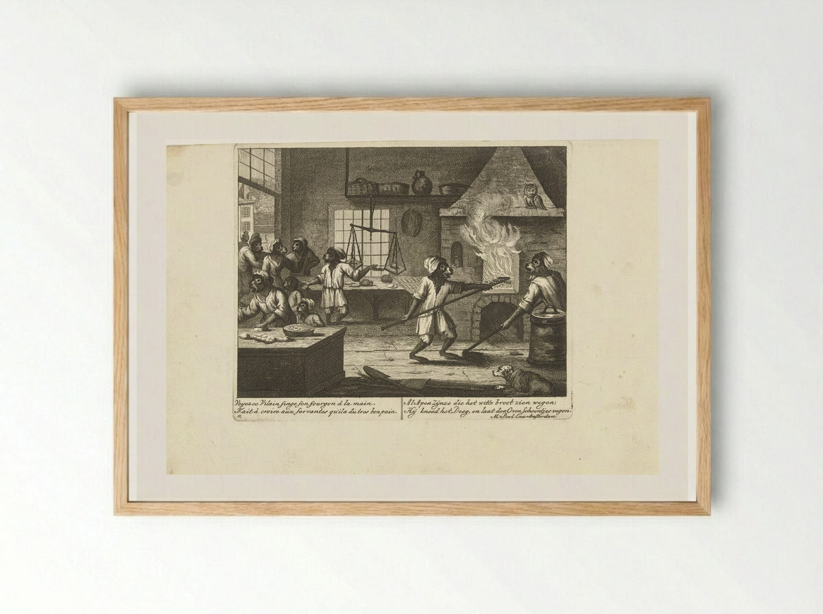 Apen in de bakkerij - Matthijs Pool - Framed Print Wood