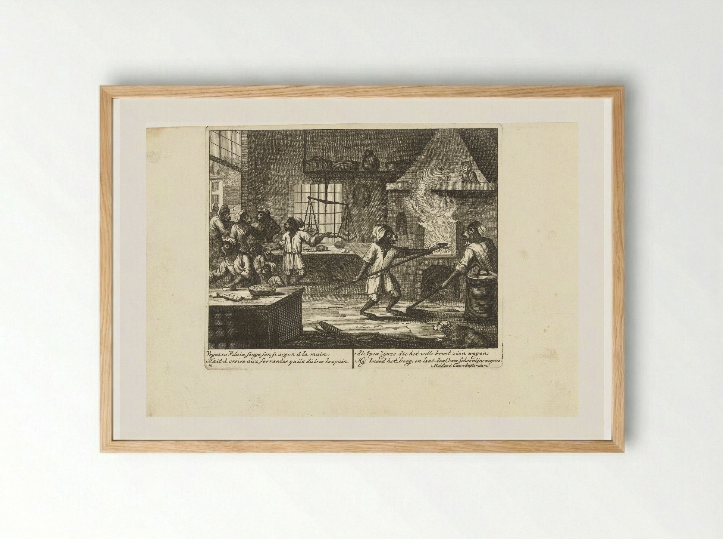 Apen in de bakkerij - Matthijs Pool - Framed Print Wood