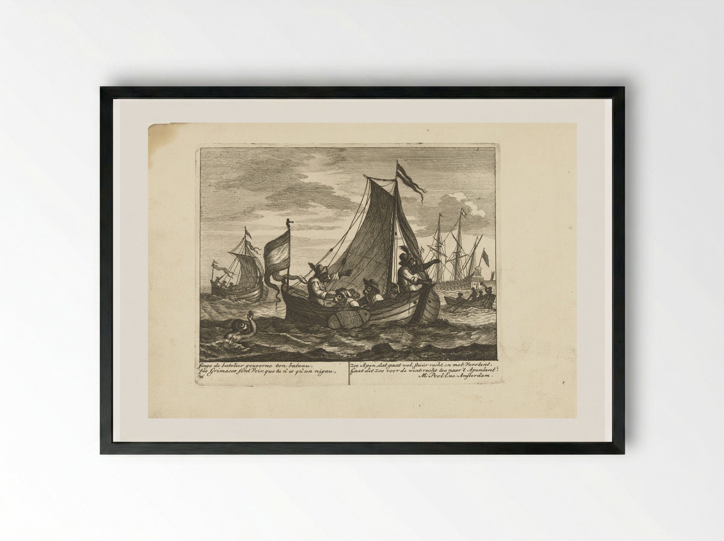 Apen in een boot - Matthijs Pool - Framed Print Black