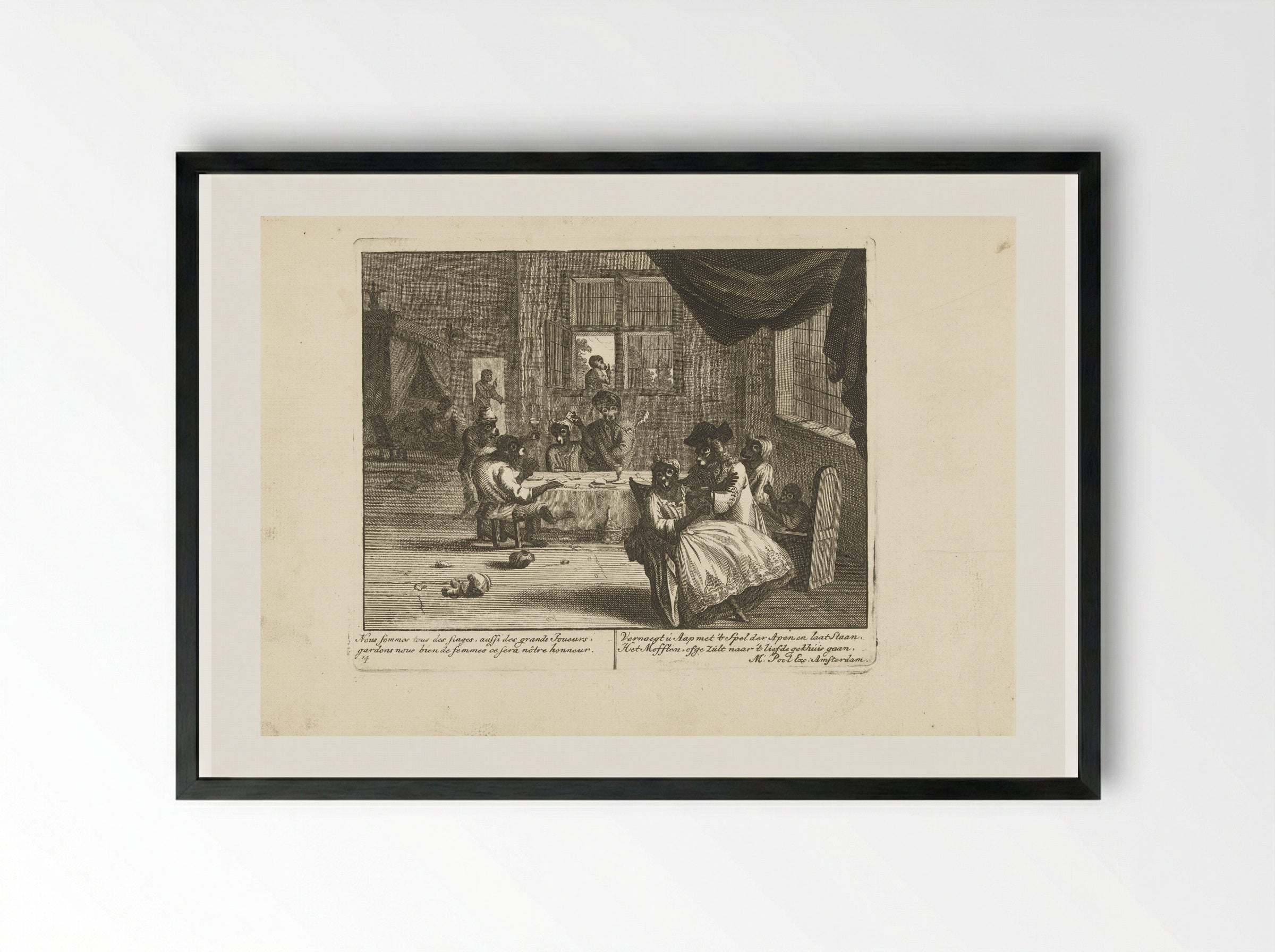 Apen in een herberg (Monkeys in an Inn) - Matthijs Pool - Framed Print Black